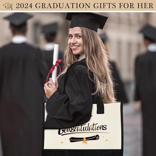 YOOLIFE Graduation Gifts - Graduation Gifts for Her 2024 Canvas Tote Bag Makeup Bag Class of 2024 Congratulations Bag Graduation Gifts 2024 Graduation Gifts for Her Women Friend Daughter