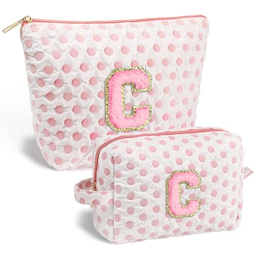 YOOLIFE Gifts for Teen Girl - Teen Girl Gift, Teen Girl Gift Ideas, Birthday Gift for Teen Girl, 7 8 9 10 11 12 13 14 15 16 year old girl gifts, Pink Initial Makeup Bag Cosmetic Bag for Teen Girls C