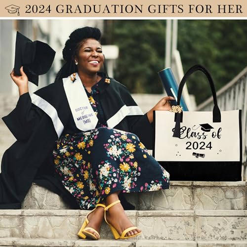 YOOLIFE Graduation Gifts - Graduation Gifts for Her 2024 Canvas Tote Bag Makeup Bag Class of 2024 Congratulations Bag Graduation Gifts 2024 Graduation Gifts for Her Women Friend Daughter