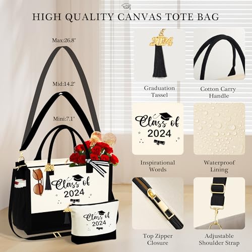 YOOLIFE Graduation Gifts - Graduation Gifts for Her 2024 Canvas Tote Bag Makeup Bag Class of 2024 Congratulations Bag Graduation Gifts 2024 Graduation Gifts for Her Women Friend Daughter