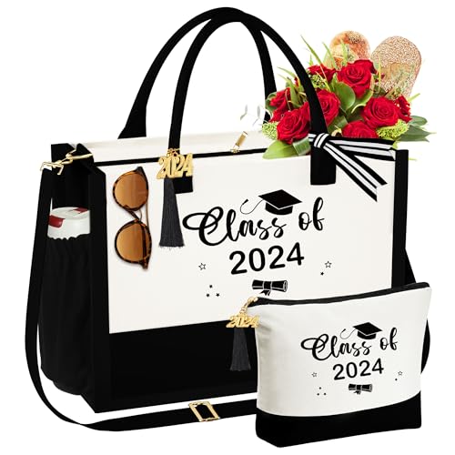 YOOLIFE Graduation Gifts - Graduation Gifts for Her 2024 Canvas Tote Bag Makeup Bag Class of 2024 Congratulations Bag Graduation Gifts 2024 Graduation Gifts for Her Women Friend Daughter