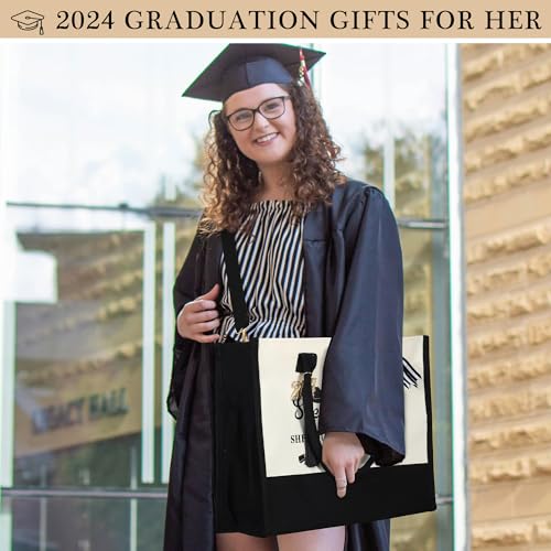 YOOLIFE Graduation Gifts - Graduation Gifts for Her 2024 Canvas Tote Bag Makeup Bag Class of 2024 Congratulations Bag Graduation Gifts 2024 Graduation Gifts for Her Women Friend Daughter