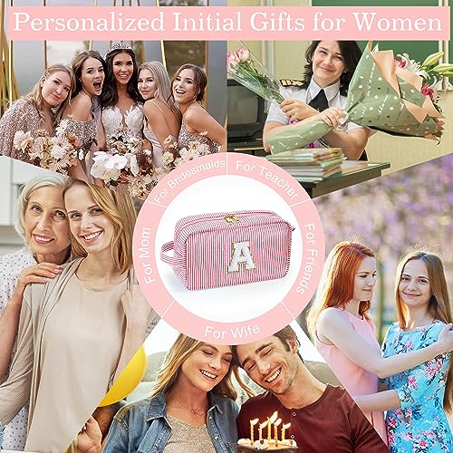 YOOLIFE Gifts for Women - Personalized Mothers Day Gifts for Mom Daughter Wife Grandmother, Graduation Gifts for Women Girls, Birthday Gifts for Women, Monogram Initial Pink Makeup Bag Pouch A