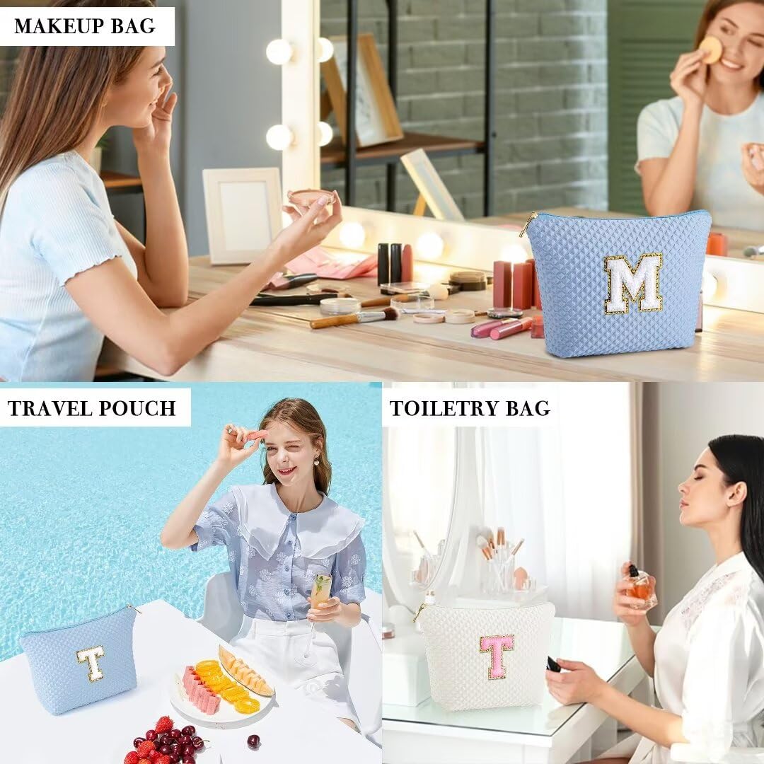 YOOLIFE Makeup Bag - Personalized Makeup Bag, Monogram Initial Makeup Cosmetic Bag, Cute Makeup Pouch, Travel Makeup Bag, Travel Toiletry Bag, Makeup Case, Make Up Bag, White Makeup Bag for Teens M