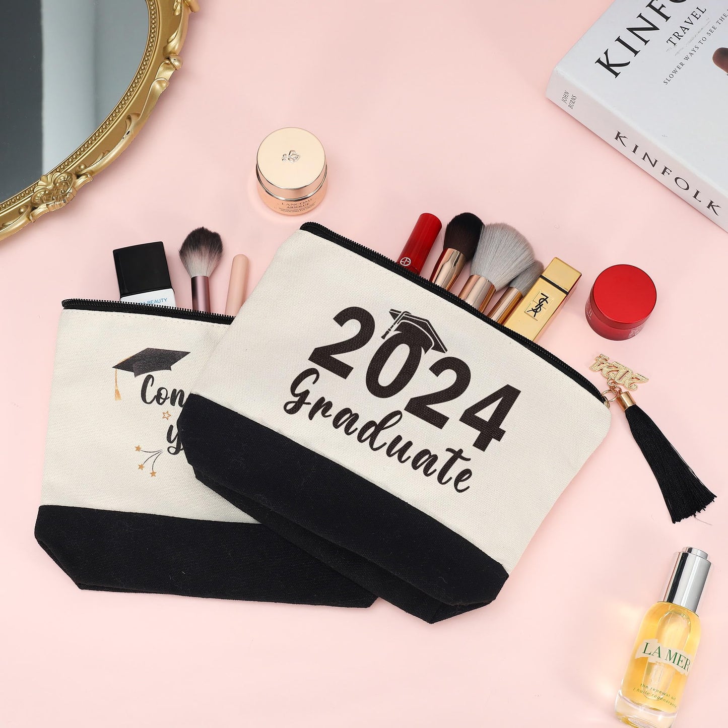 YOOLIFE 2024 Graduate Gifts for Her, Graduation Gifts Travel Cute Makeup Bag Large Make Up Bag Cosmetic Bags Graduation Gifts for Women Class of 2024 Gifts for Her Friend Girlfriend Teacher Daughter