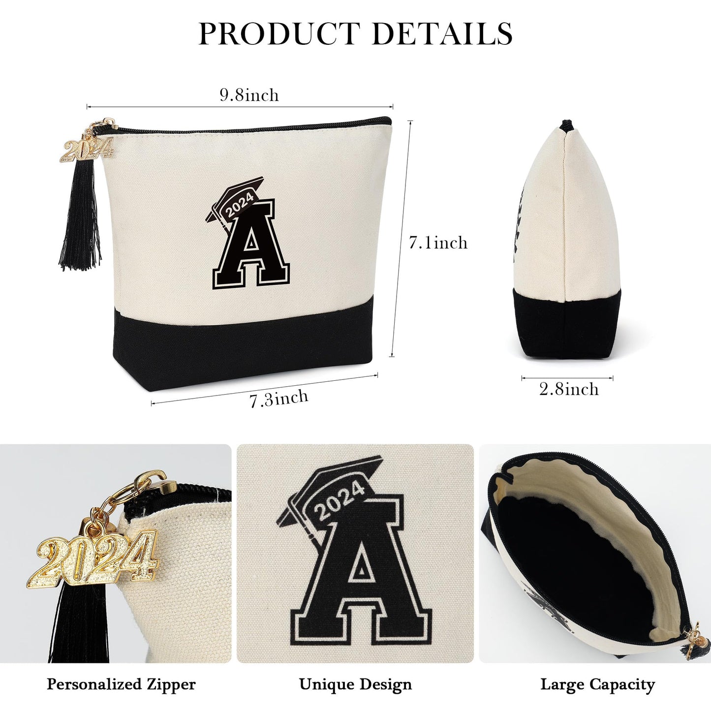 YOOLIFE 2024 Graduation Gifts for Her, Initial A Travel Makeup Bag Make Up Bag with Tassels Graduation Gifts for Her Class of 2024 Gifts 5th 8th Grad Graduation Gifts for Her Friends Teacher