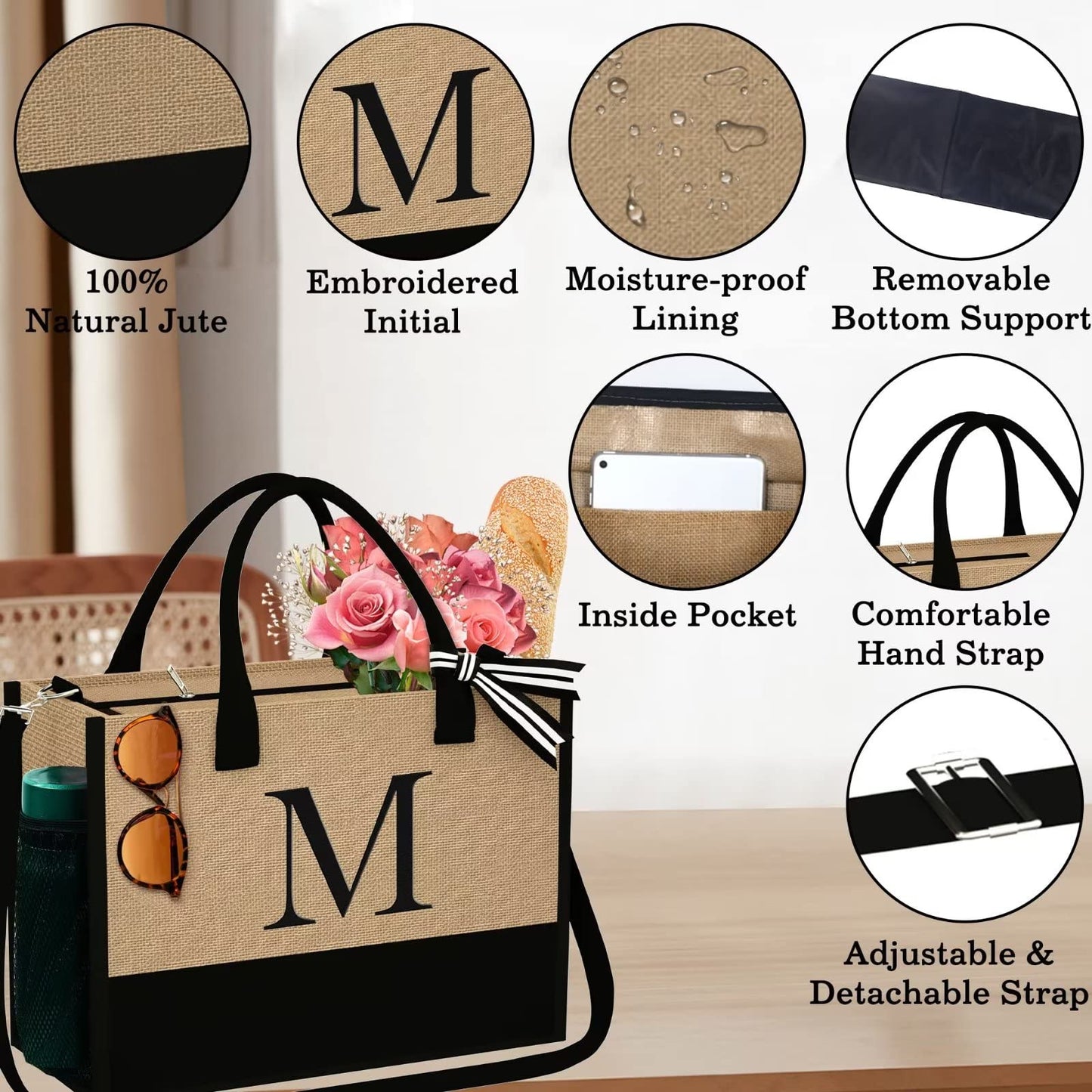 YOOLIFE Gifts for Women - Mothers Day Mom Birthday Gifts Graduation Gifts for Her Women K Initial Jute Tote Bag Gifts for Women Birthday Gifts for Women Bride Teacher Gifts Mom Sister Friend Gifts