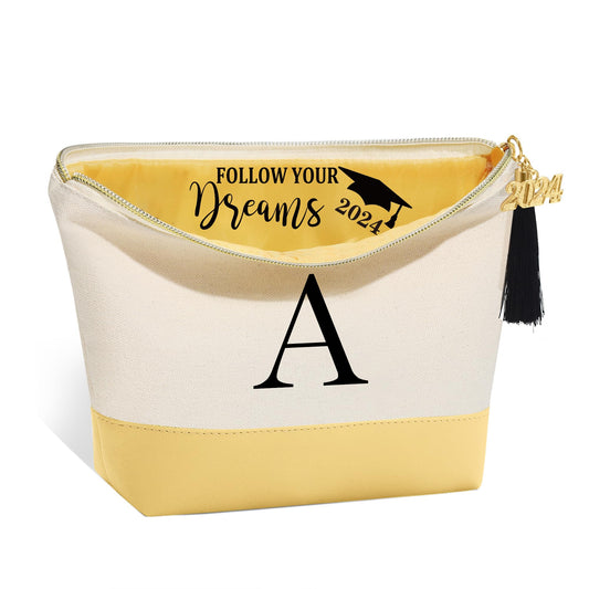 YOOLIFE 2024 Graduation Gifts, Initial Makeup Bag Graduation Gift for Women Class of 2024 Graduation Gifts Teen Girls Graduation Gifts Congratulations Gift Bulk Graduation Gifts Grad Gifts for Her A