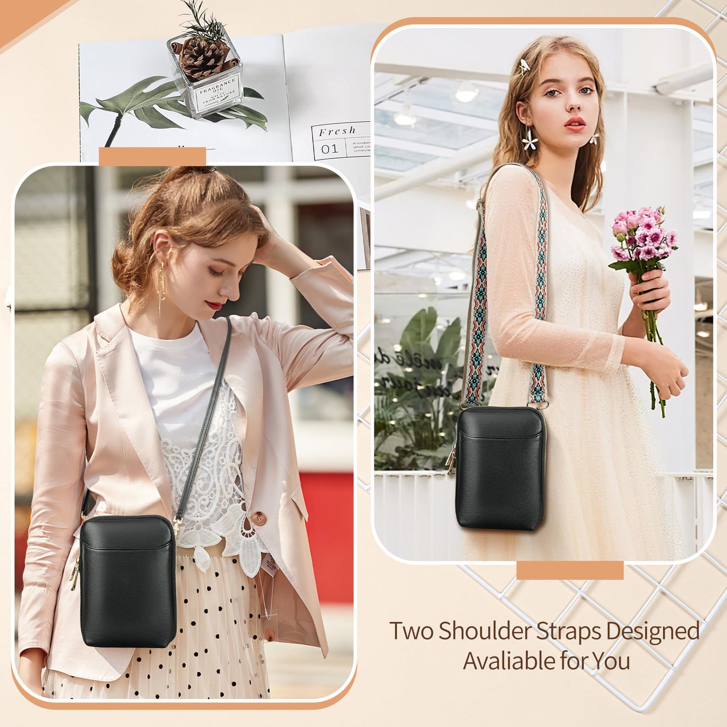 YOOLIFE Crossbody Bags for Women, Mothers Day Gifts for Mom Friend Birthday Gifts Black Leather Sling Bag Cross Body Bag for Women Travel Bag for Women RFID Blocking Cell Phone Walent Bag Gifts Her