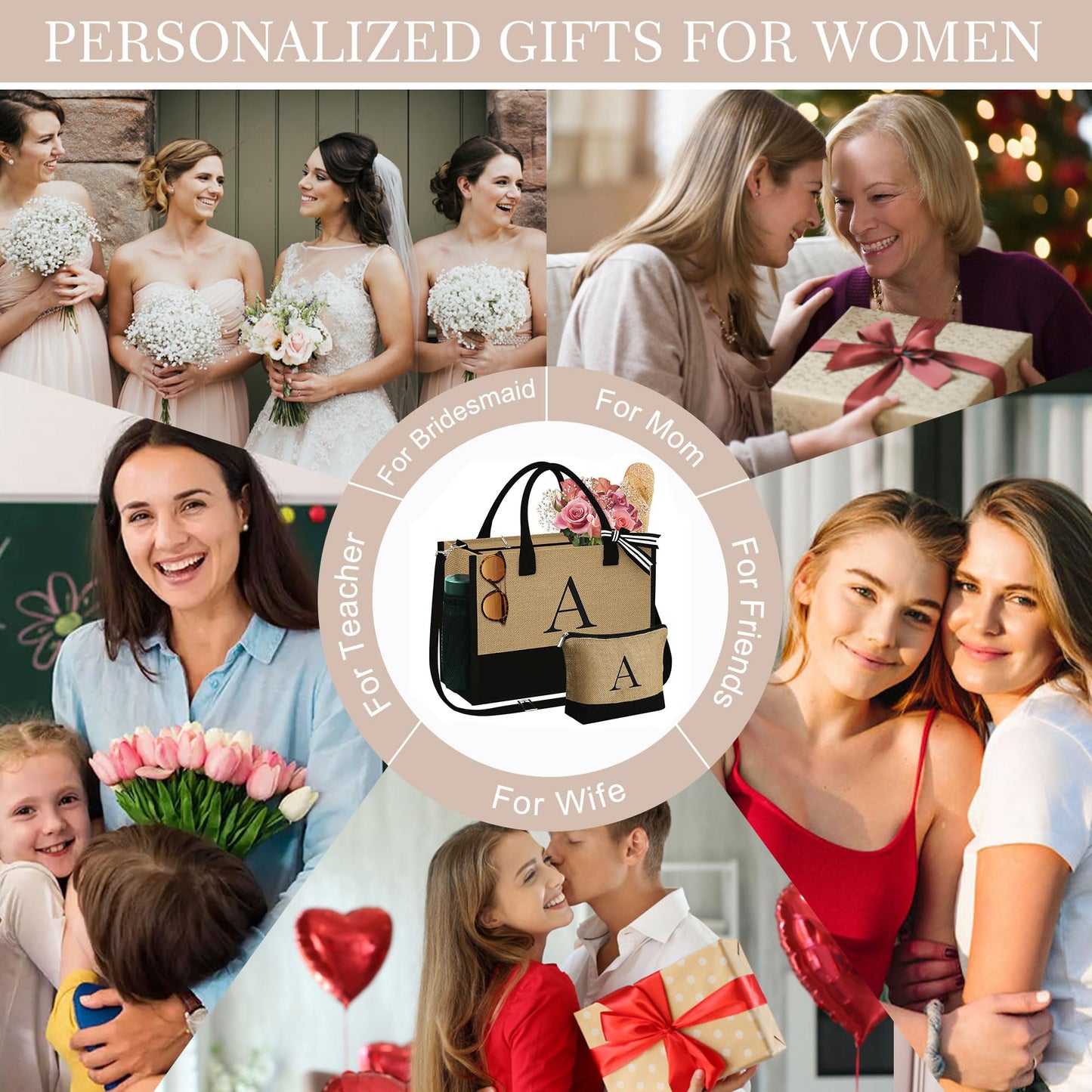 YOOLIFE Gifts for Women - Mothers Day Mom Birthday Gifts Graduation Gifts for Her Women K Initial Jute Tote Bag Gifts for Women Birthday Gifts for Women Bride Teacher Gifts Mom Sister Friend Gifts