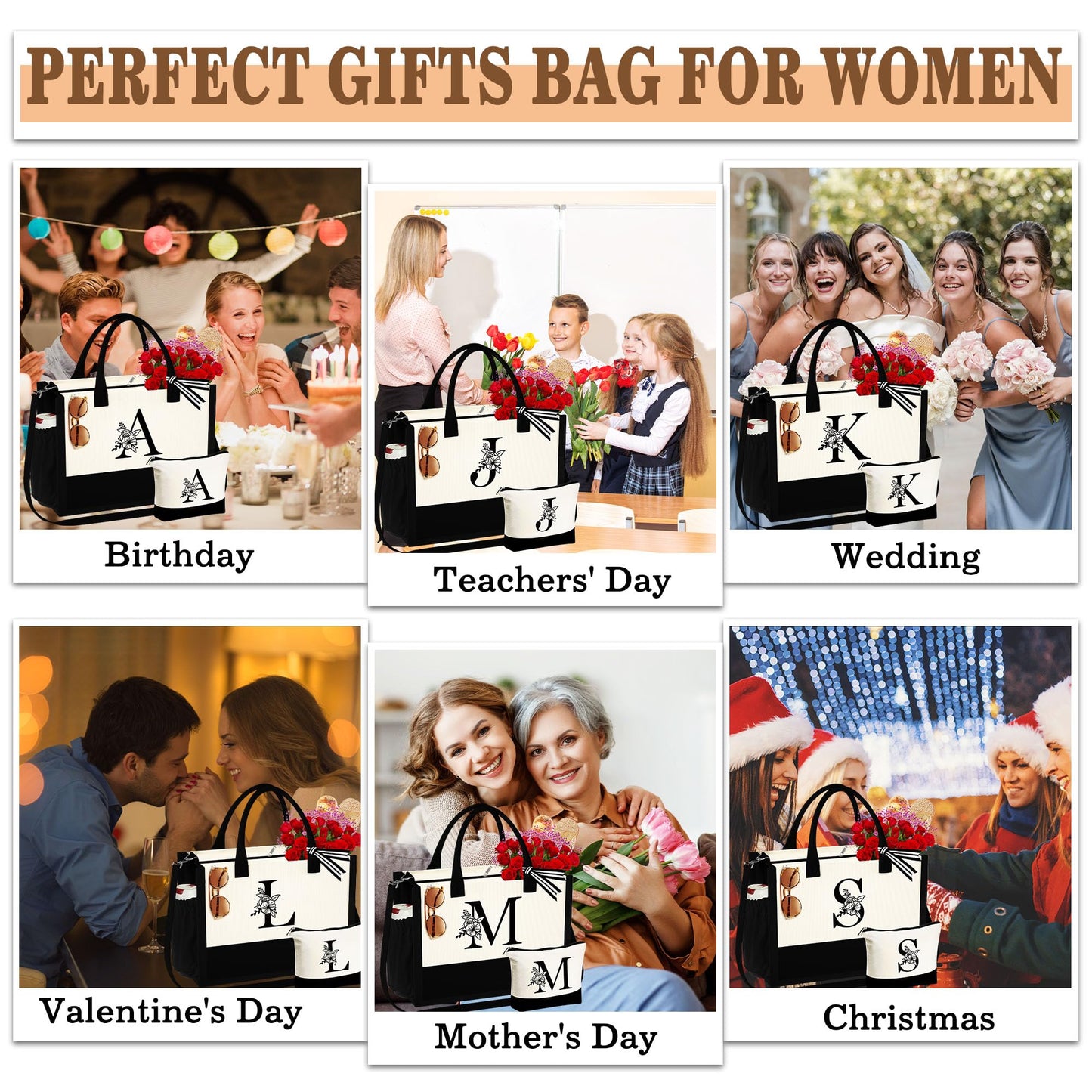 YOOLIFE Graduation Gifts Birthday Gifts for Women Teacher, Mothers Day Gifts for Mom Monogram S Canvas Tote Bag Beach Bag Gifts Her Birthday Gifts Wedding Friends Bridal Shower Daughter Gifts