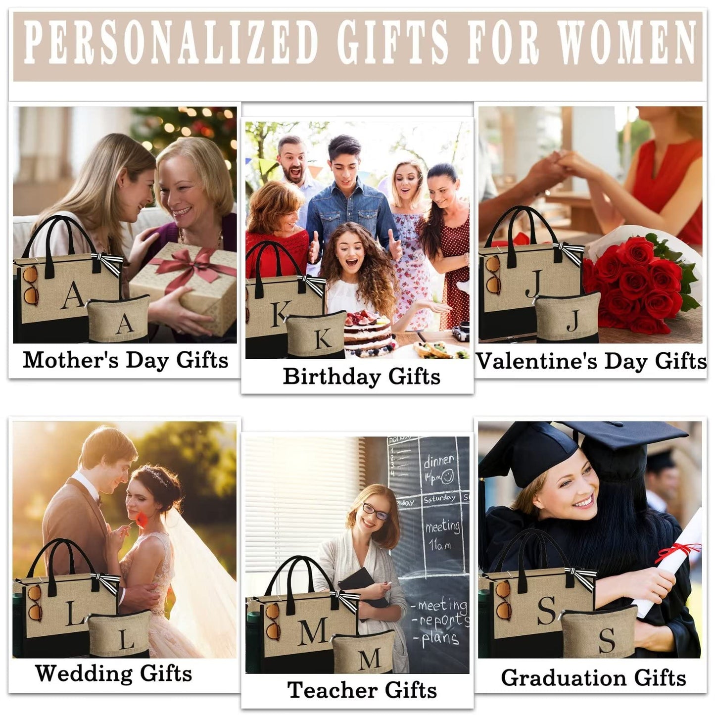 YOOLIFE Gifts for Women - Mothers Day Mom Birthday Gifts Graduation Gifts for Her Women K Initial Jute Tote Bag Gifts for Women Birthday Gifts for Women Bride Teacher Gifts Mom Sister Friend Gifts