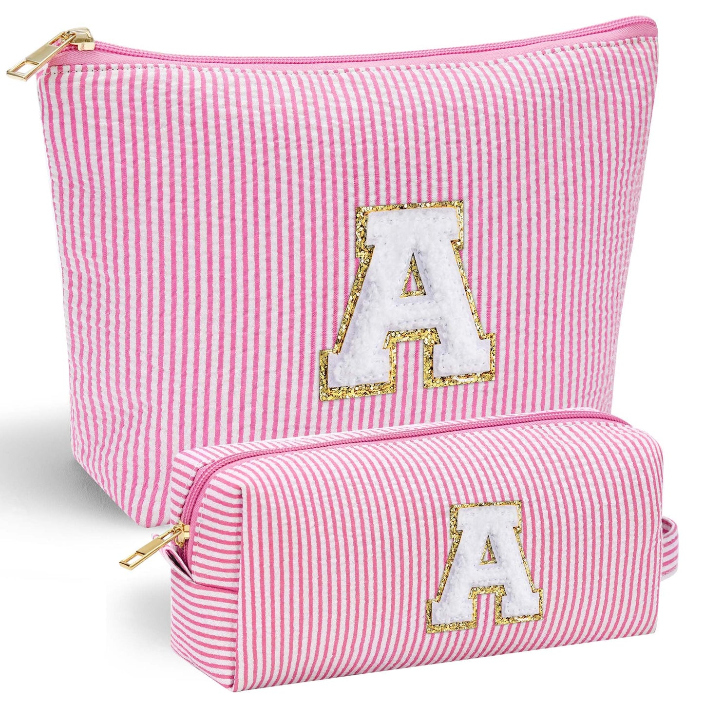 YOOLIFE Mothers Day Gifts Graduation Gifts Personalized Initial Cute Pink Cosmetic Makeup Bag Pouch Make Up Bags Travel Toiletry Bag for Her Mom Girlfriend Wife Teacher Birthday Gifts for Women A