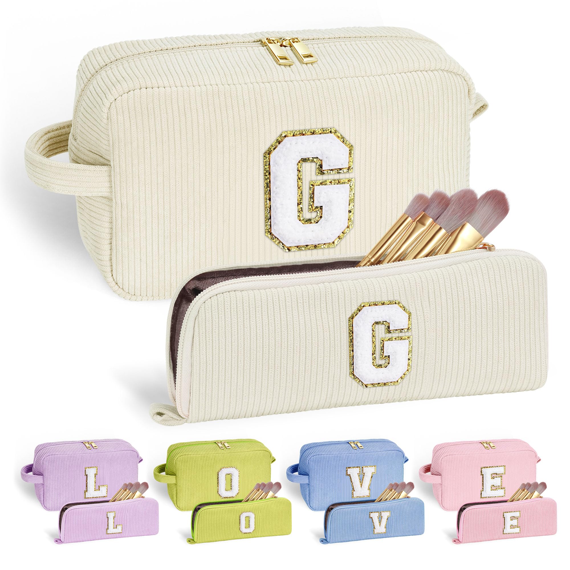 YOOLIFE Personalized Initial Makeup Bag | Pink Cosmetic Travel Toiletry Bag | 11 12 13 14 15 16 Years Old Girl Gifts, Gifts for Women Preppy Stuff Teen Girl Gift Trendy Stuff Letter A