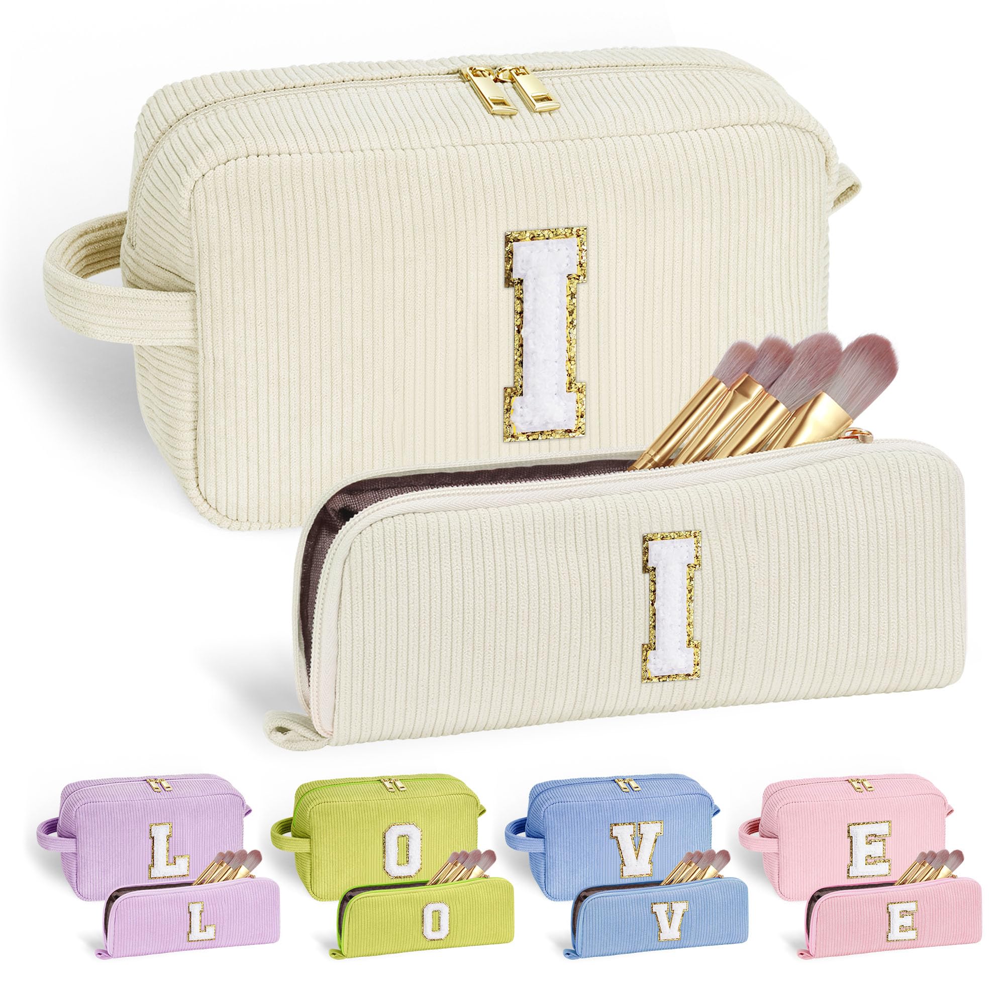 YOOLIFE Personalized Initial Makeup Bag | Pink Cosmetic Travel Toiletry Bag | 11 12 13 14 15 16 Years Old Girl Gifts, Gifts for Women Preppy Stuff Teen Girl Gift Trendy Stuff Letter A