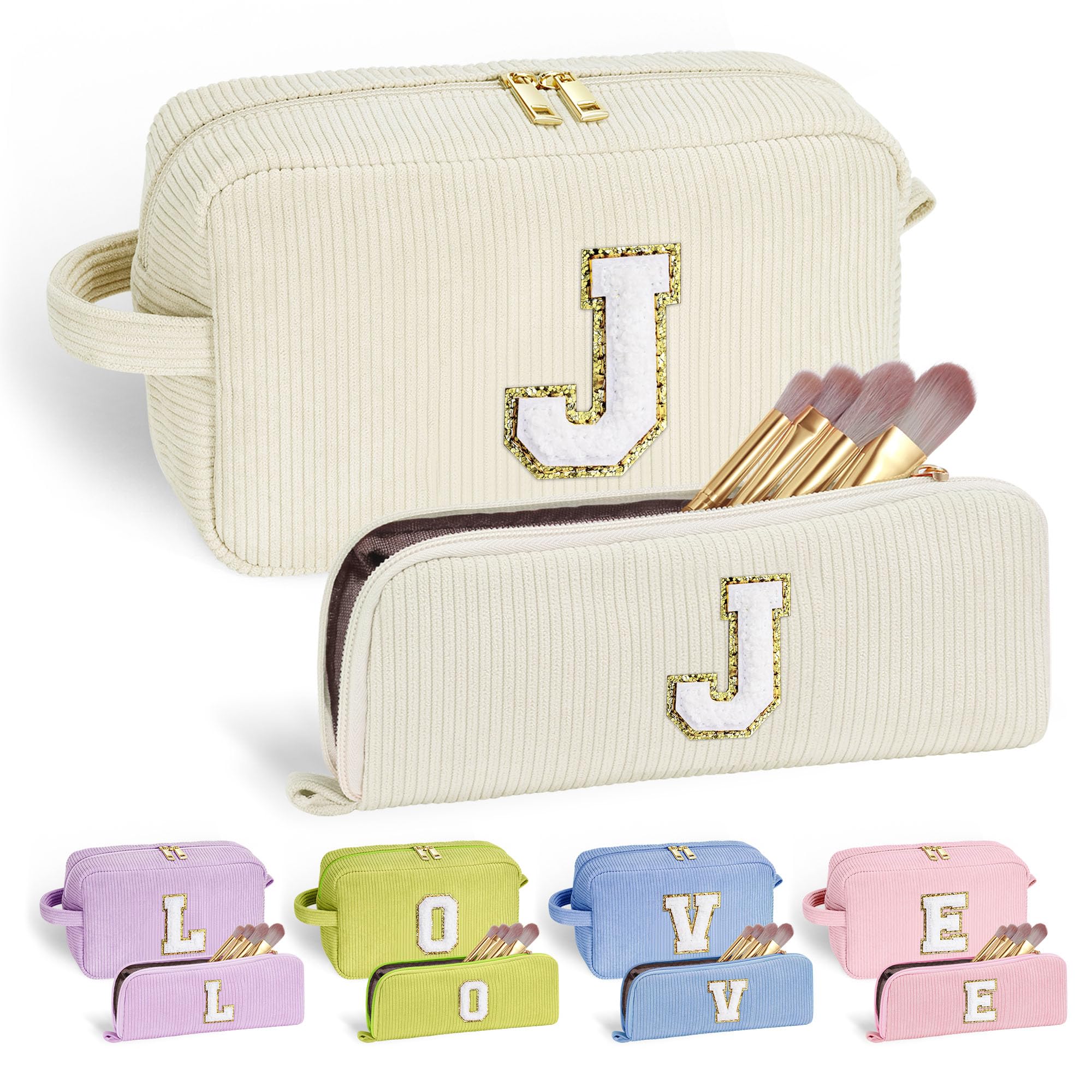 YOOLIFE Personalized Initial Makeup Bag | Pink Cosmetic Travel Toiletry Bag | 11 12 13 14 15 16 Years Old Girl Gifts, Gifts for Women Preppy Stuff Teen Girl Gift Trendy Stuff Letter A