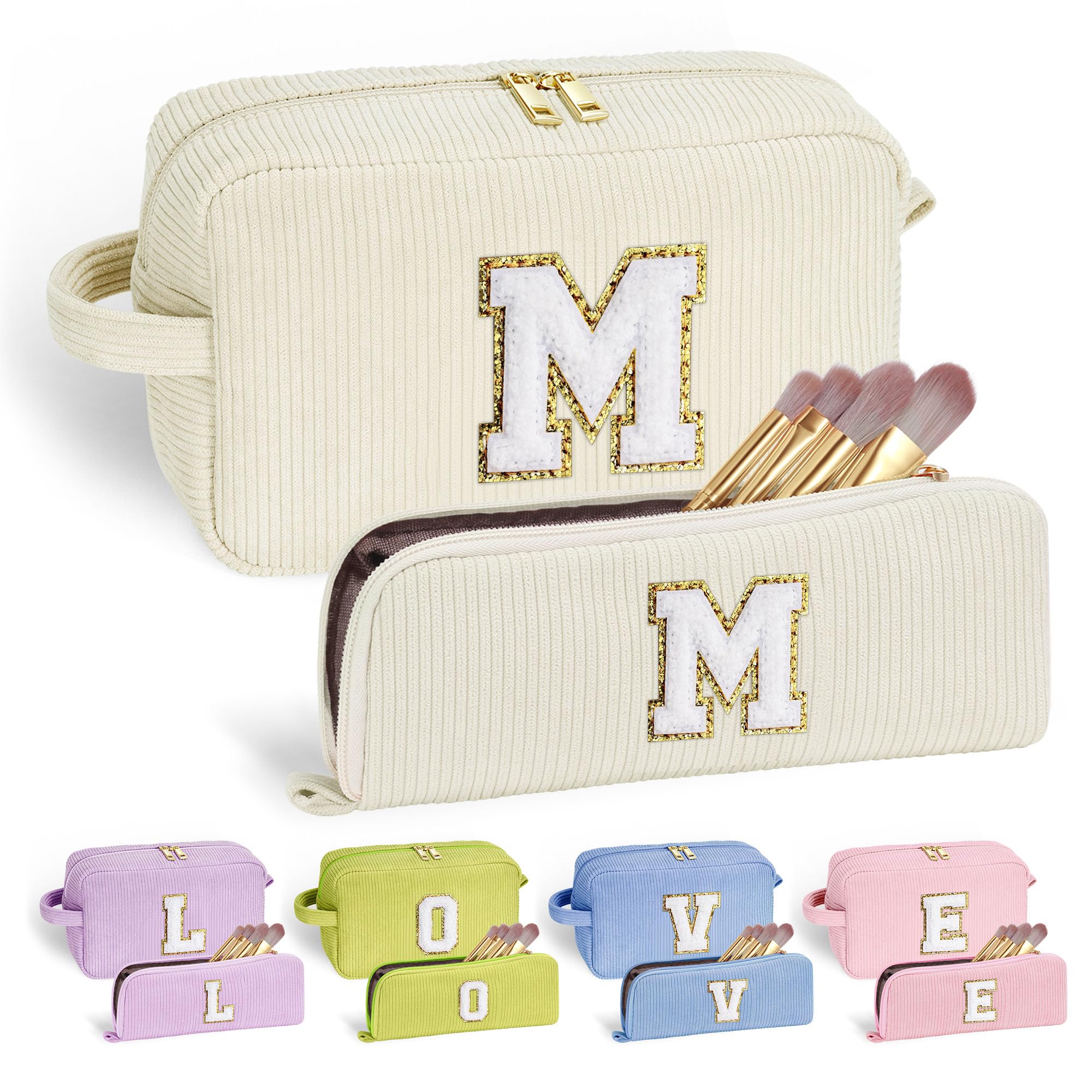 YOOLIFE Personalized Initial Makeup Bag | Pink Cosmetic Travel Toiletry Bag | 11 12 13 14 15 16 Years Old Girl Gifts, Gifts for Women Preppy Stuff Teen Girl Gift Trendy Stuff Letter A