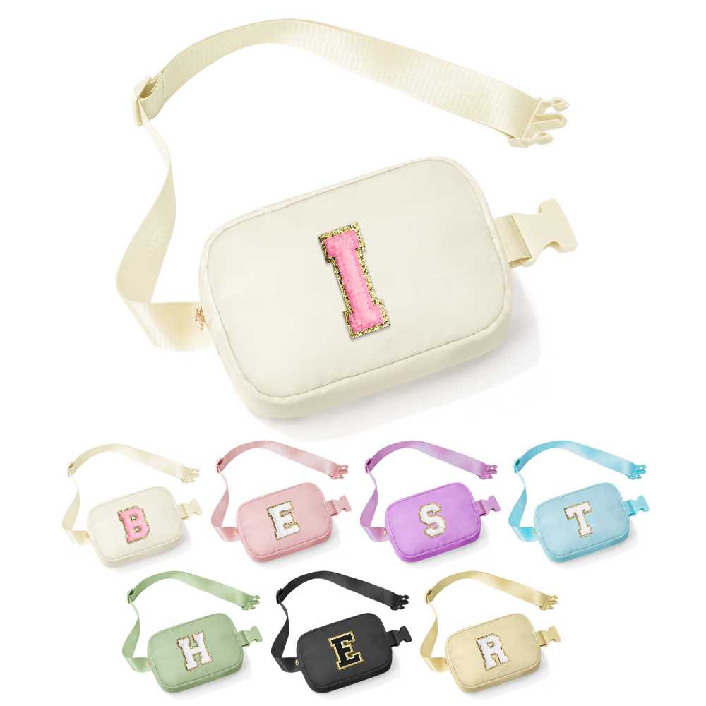 YOOLIFE Birthday Gifts for 3 4 5 6 7 8 9 10 Year Old Girl Kids - Initial Fanny Pack Girls Purse Belt Bag Crossbody Bag, Gifts for Girls Kids Daughter, Beige A