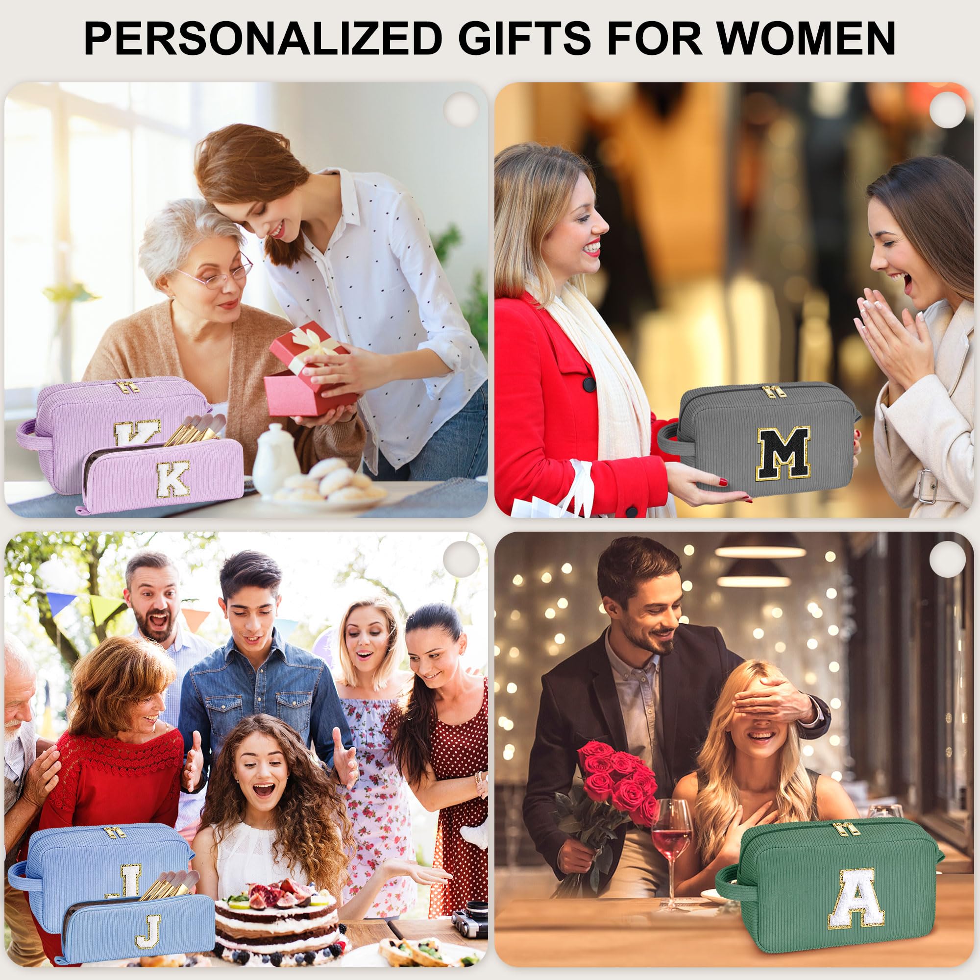 YOOLIFE Personalized Initial Makeup Bag | Pink Cosmetic Travel Toiletry Bag | 11 12 13 14 15 16 Years Old Girl Gifts, Gifts for Women Preppy Stuff Teen Girl Gift Trendy Stuff Letter A