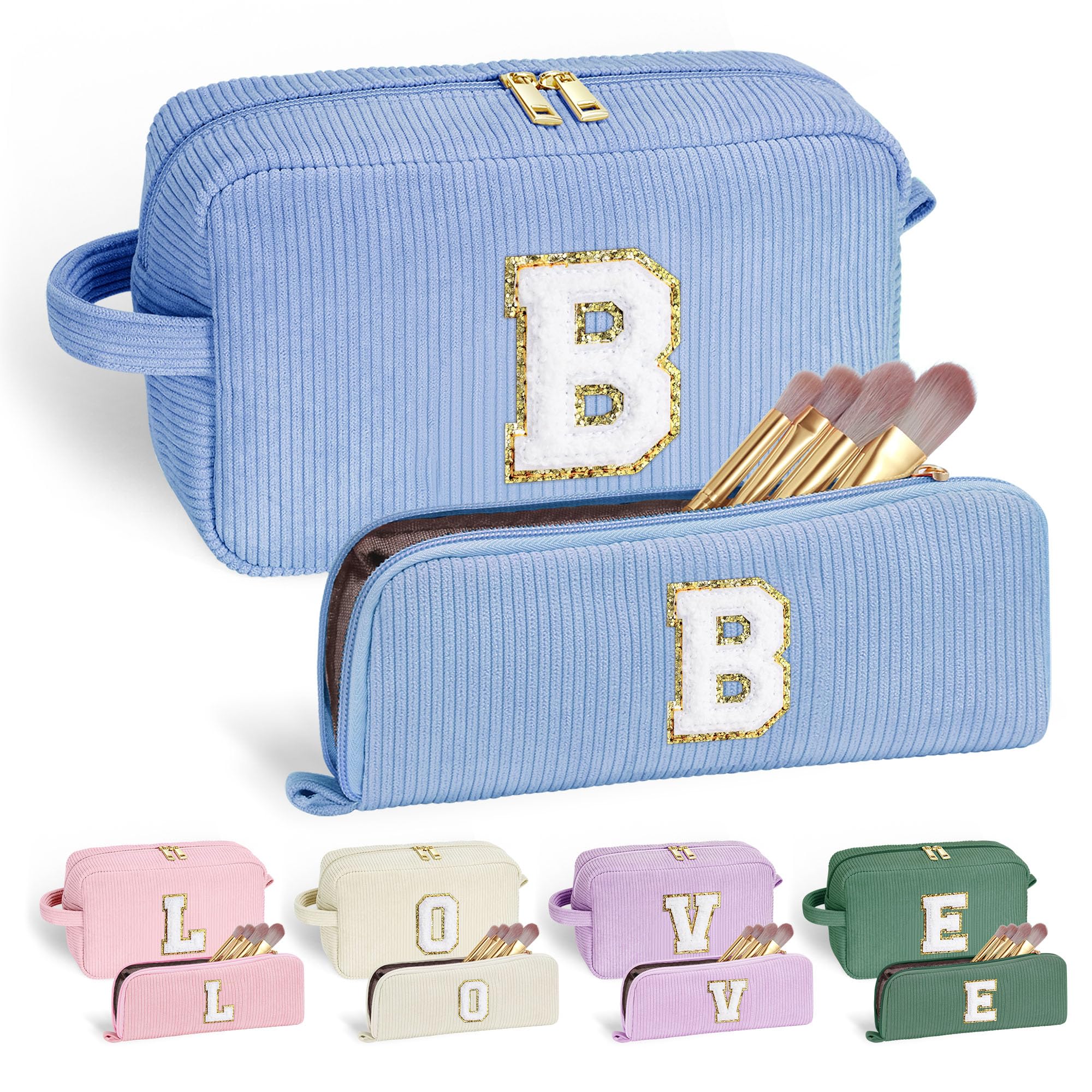 YOOLIFE Personalized Initial Makeup Bag | Pink Cosmetic Travel Toiletry Bag | 11 12 13 14 15 16 Years Old Girl Gifts, Gifts for Women Preppy Stuff Teen Girl Gift Trendy Stuff Letter A