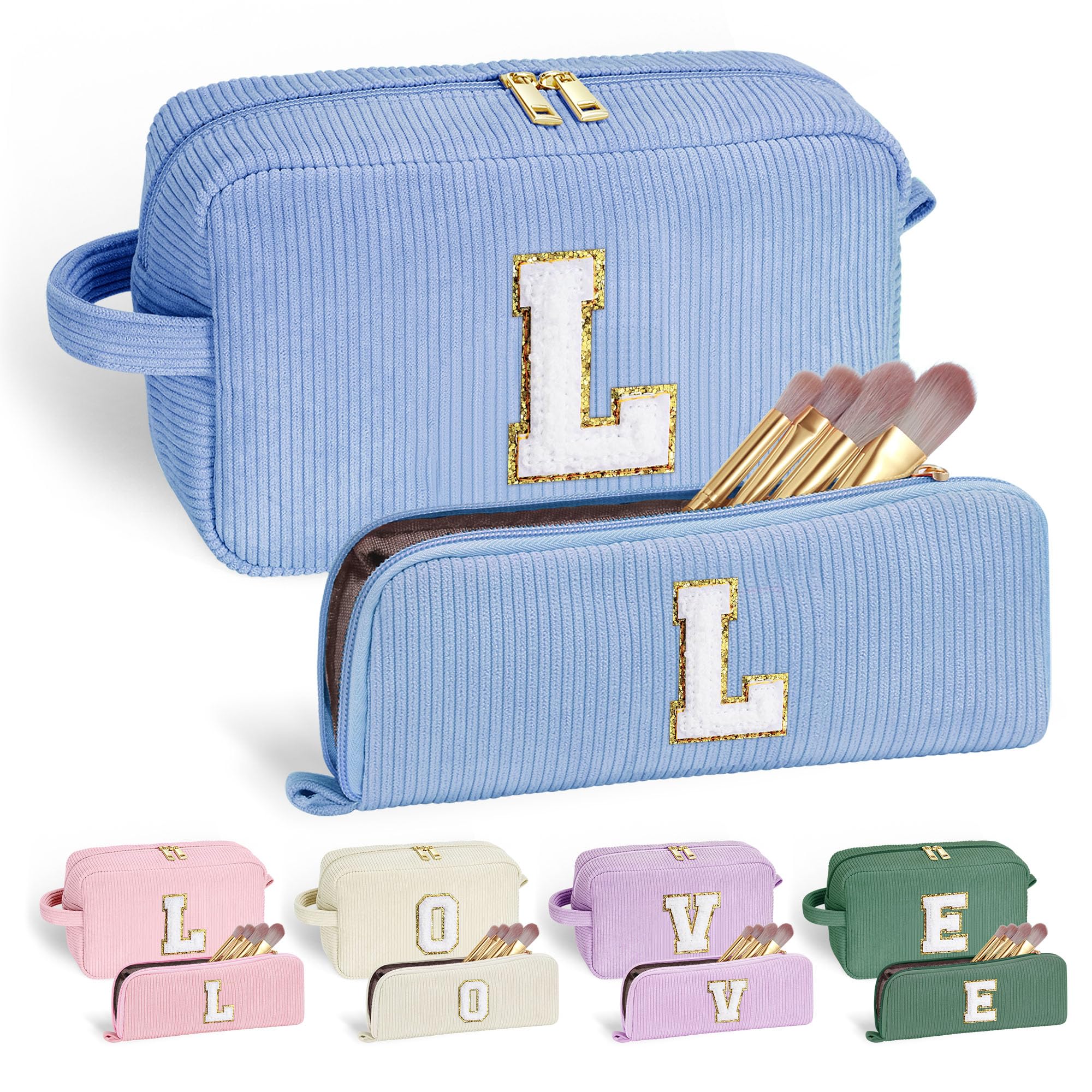 YOOLIFE Personalized Initial Makeup Bag | Pink Cosmetic Travel Toiletry Bag | 11 12 13 14 15 16 Years Old Girl Gifts, Gifts for Women Preppy Stuff Teen Girl Gift Trendy Stuff Letter A
