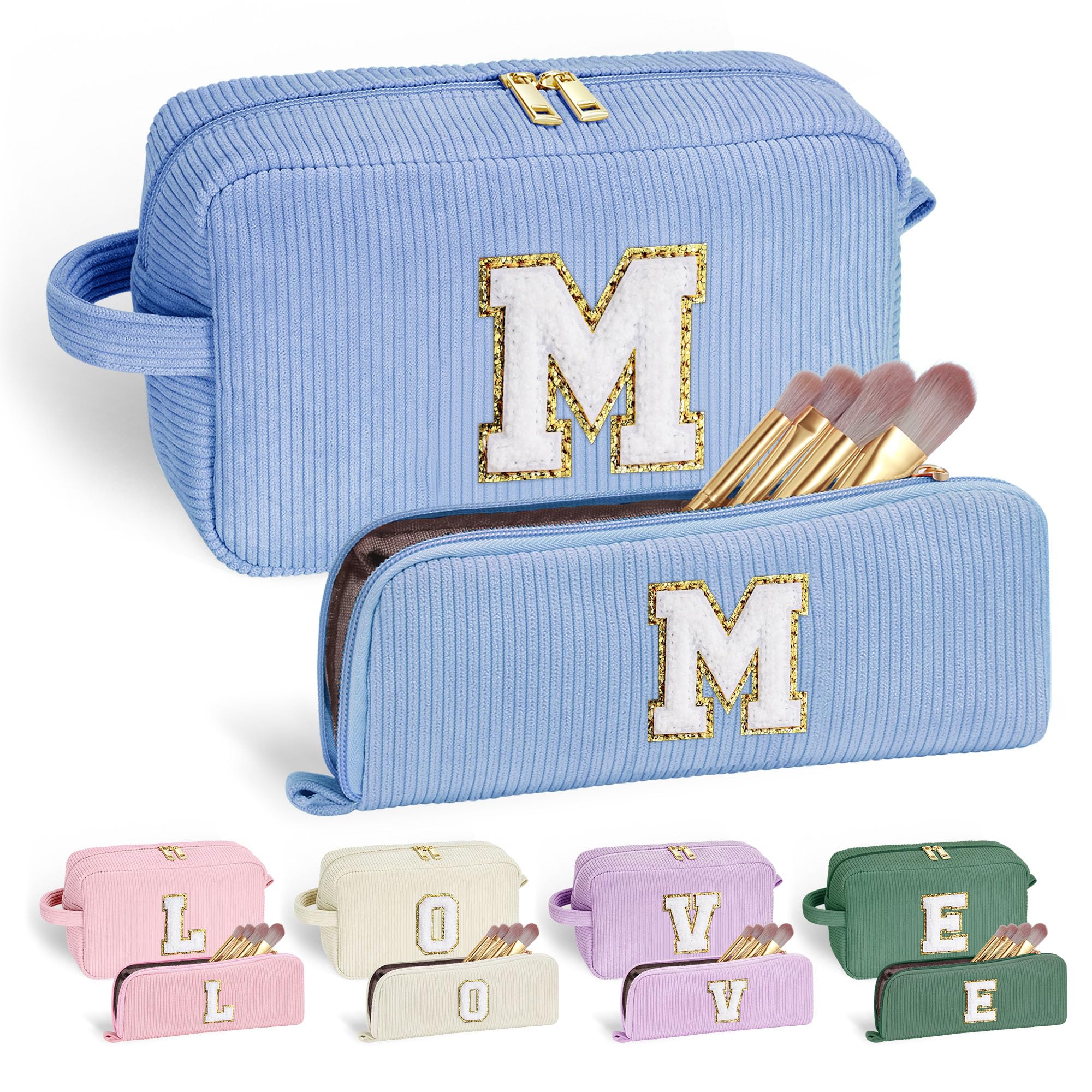 YOOLIFE Personalized Initial Makeup Bag | Pink Cosmetic Travel Toiletry Bag | 11 12 13 14 15 16 Years Old Girl Gifts, Gifts for Women Preppy Stuff Teen Girl Gift Trendy Stuff Letter A