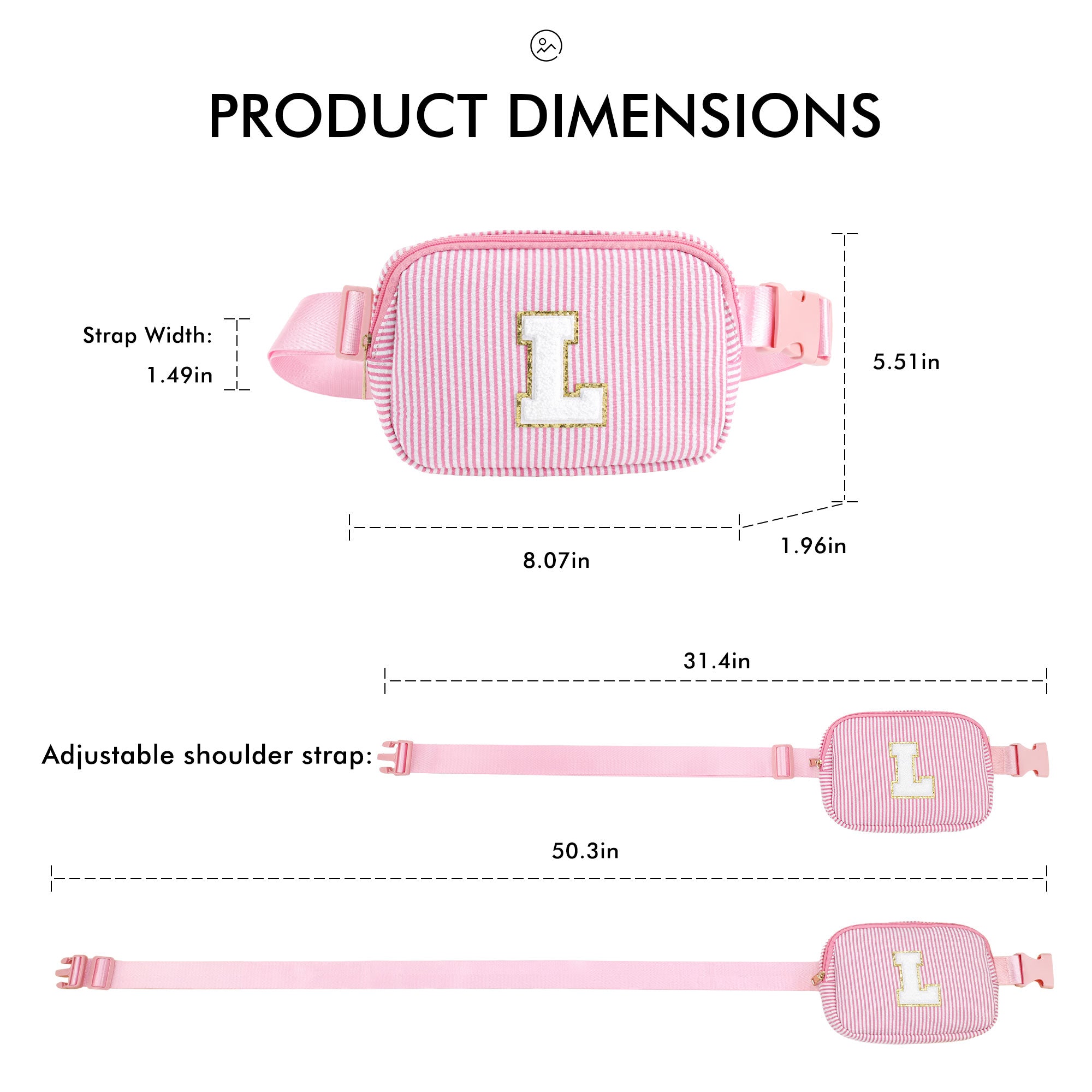 YOOLIFE Initial Crossbody Bag Belt Bag | Fanny Pack Birthday Gifts for Daughter Sister Friends | Gifts for Girls | Personalized Gift for Women | Belt Bag Fanny Pack Pink A