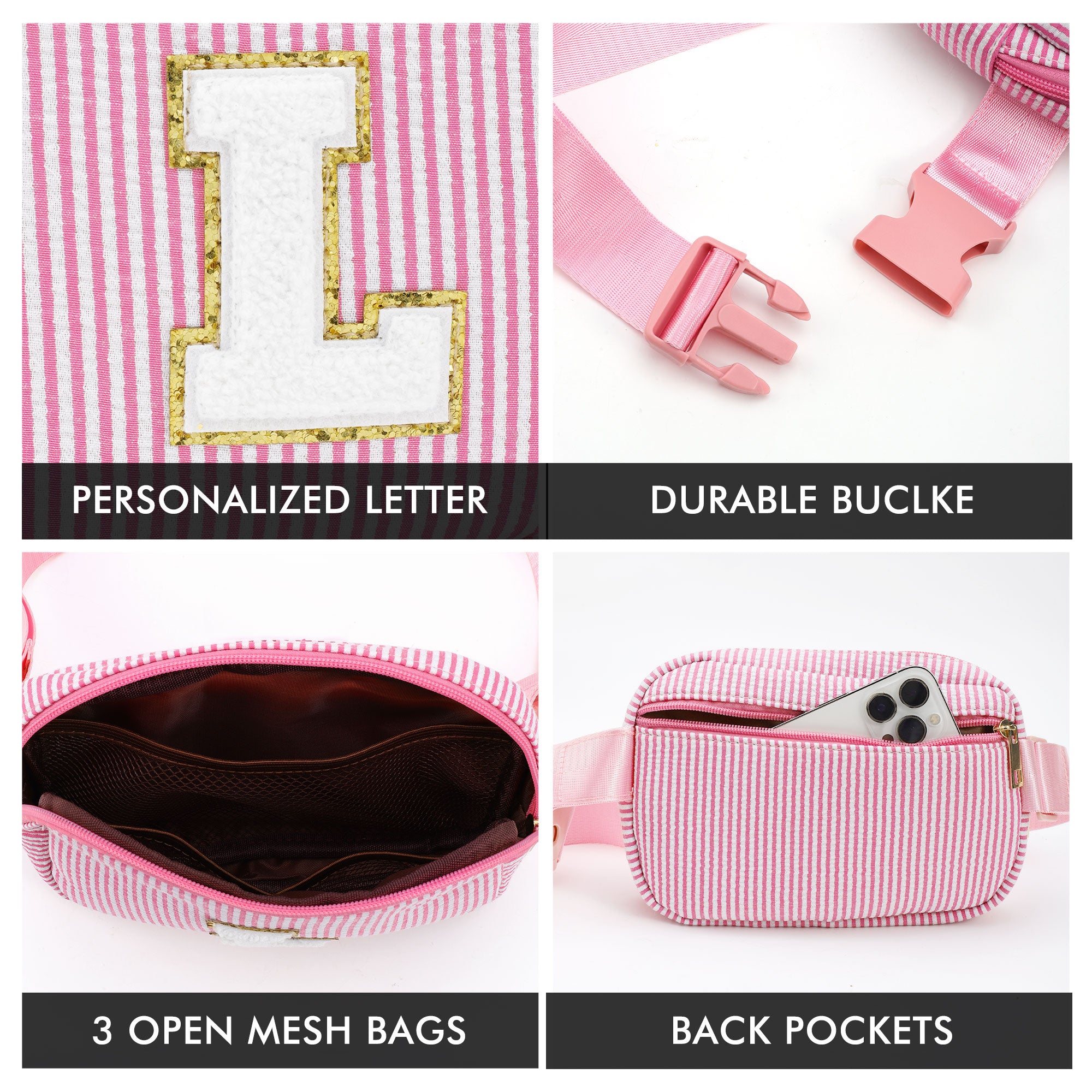 YOOLIFE Initial Crossbody Bag Belt Bag | Fanny Pack Birthday Gifts for Daughter Sister Friends | Gifts for Girls | Personalized Gift for Women | Belt Bag Fanny Pack Pink A