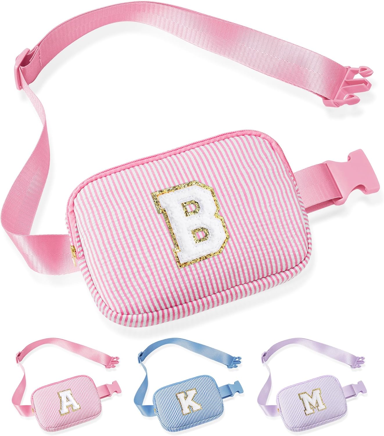 YOOLIFE Initial Crossbody Bag Belt Bag | Fanny Pack Birthday Gifts for Daughter Sister Friends | Gifts for Girls | Personalized Gift for Women | Belt Bag Fanny Pack Pink A