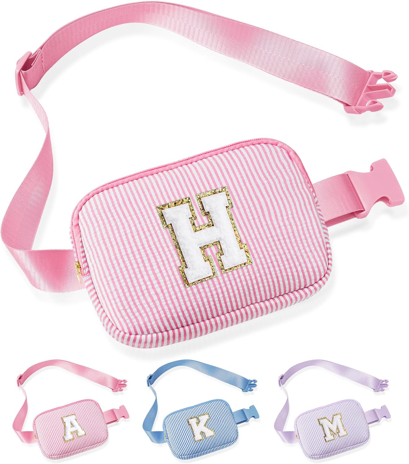 YOOLIFE Initial Crossbody Bag Belt Bag | Fanny Pack Birthday Gifts for Daughter Sister Friends | Gifts for Girls | Personalized Gift for Women | Belt Bag Fanny Pack Pink A