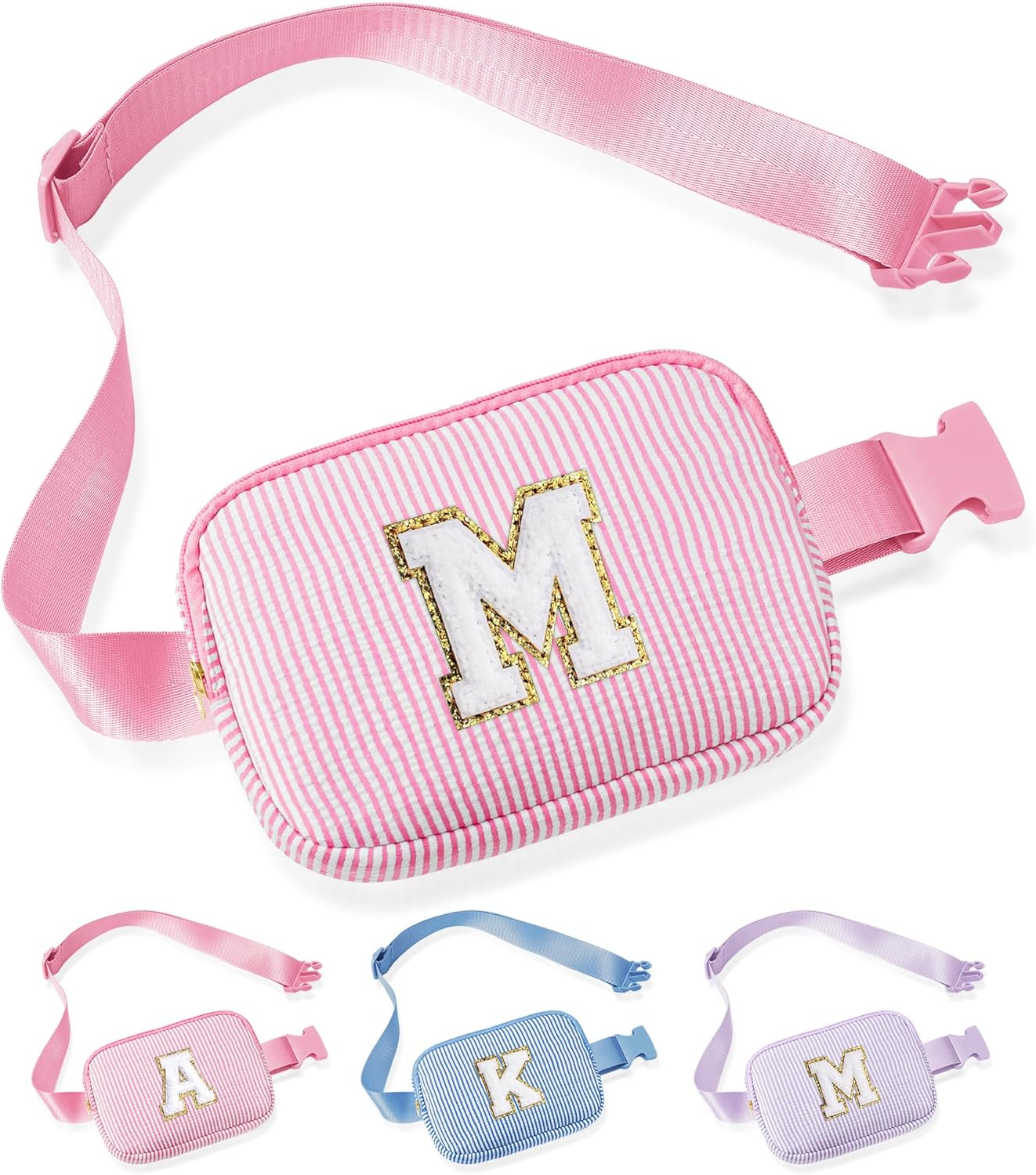 YOOLIFE Initial Crossbody Bag Belt Bag | Fanny Pack Birthday Gifts for Daughter Sister Friends | Gifts for Girls | Personalized Gift for Women | Belt Bag Fanny Pack Pink A