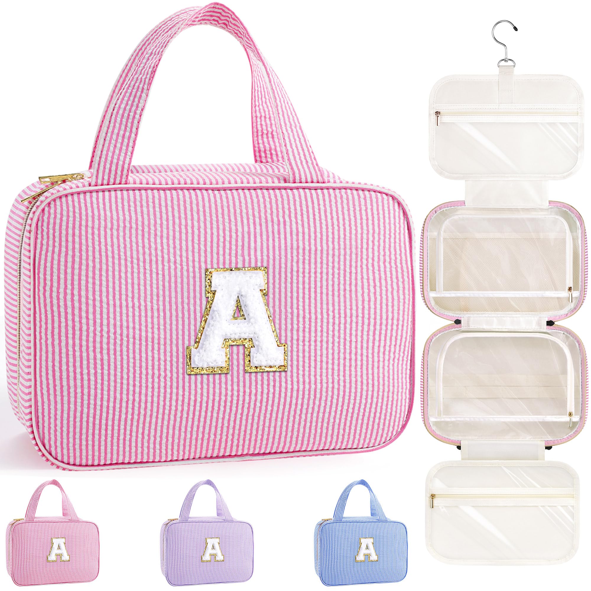 YOOLIFE Gifts for Girls Women - 8 9 10 11 12 13 14 15 16 17 Year Old Girls Birthday Gifts, Initial Hanging Toiletry Bag & Makeup Bag, Travel Cruise Essentials, Pink A