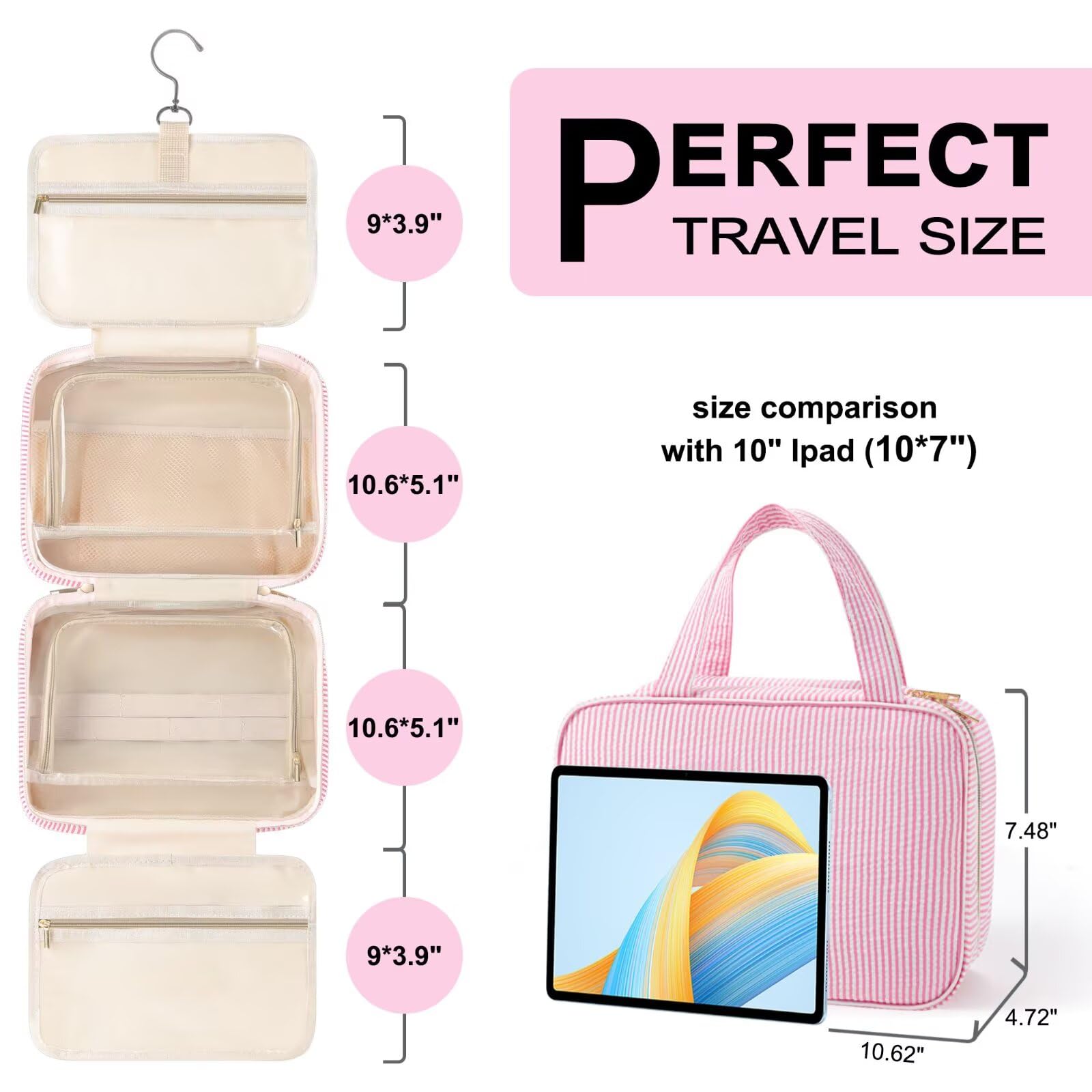 YOOLIFE Gifts for Girls Women - 8 9 10 11 12 13 14 15 16 17 Year Old Girls Birthday Gifts, Initial Hanging Toiletry Bag & Makeup Bag, Travel Cruise Essentials, Pink A