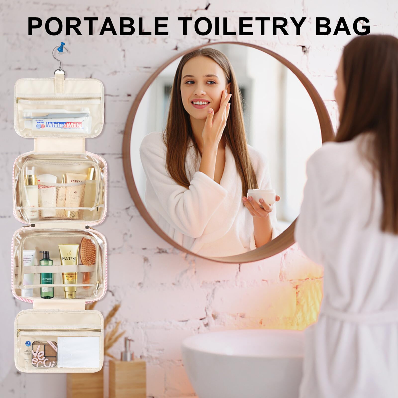 YOOLIFE Gifts for Girls Women - 8 9 10 11 12 13 14 15 16 17 Year Old Girls Birthday Gifts, Initial Hanging Toiletry Bag & Makeup Bag, Travel Cruise Essentials, Pink A