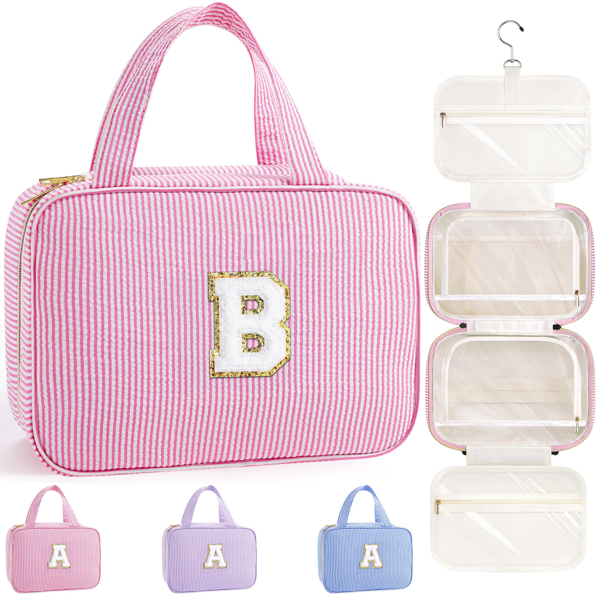 YOOLIFE Gifts for Girls Women - 8 9 10 11 12 13 14 15 16 17 Year Old Girls Birthday Gifts, Initial Hanging Toiletry Bag & Makeup Bag, Travel Cruise Essentials, Pink A