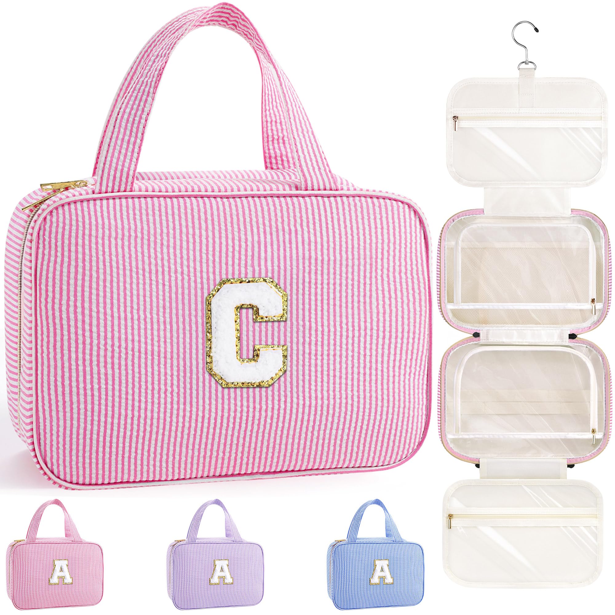 YOOLIFE Gifts for Girls Women - 8 9 10 11 12 13 14 15 16 17 Year Old Girls Birthday Gifts, Initial Hanging Toiletry Bag & Makeup Bag, Travel Cruise Essentials, Pink A