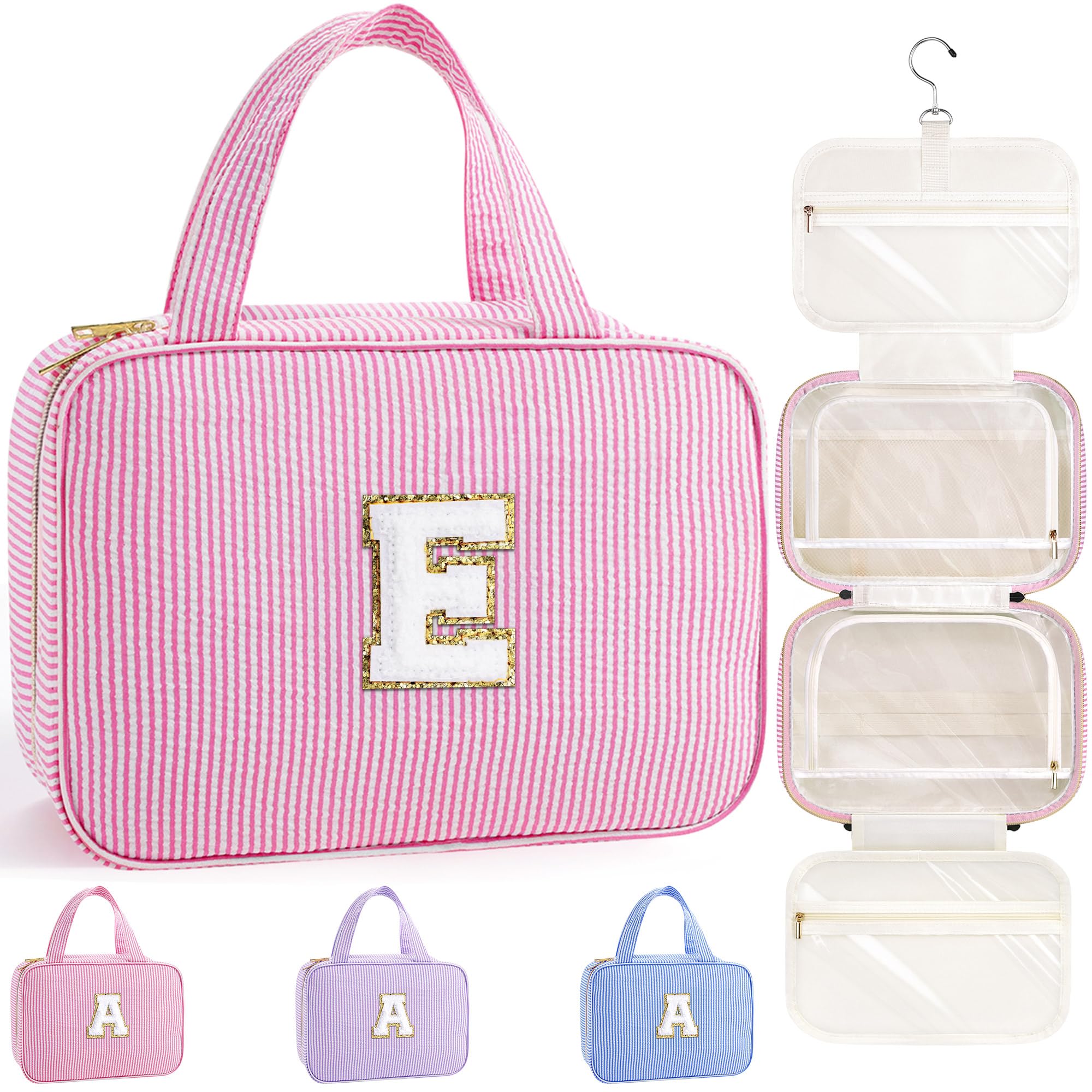 YOOLIFE Gifts for Girls Women - 8 9 10 11 12 13 14 15 16 17 Year Old Girls Birthday Gifts, Initial Hanging Toiletry Bag & Makeup Bag, Travel Cruise Essentials, Pink A