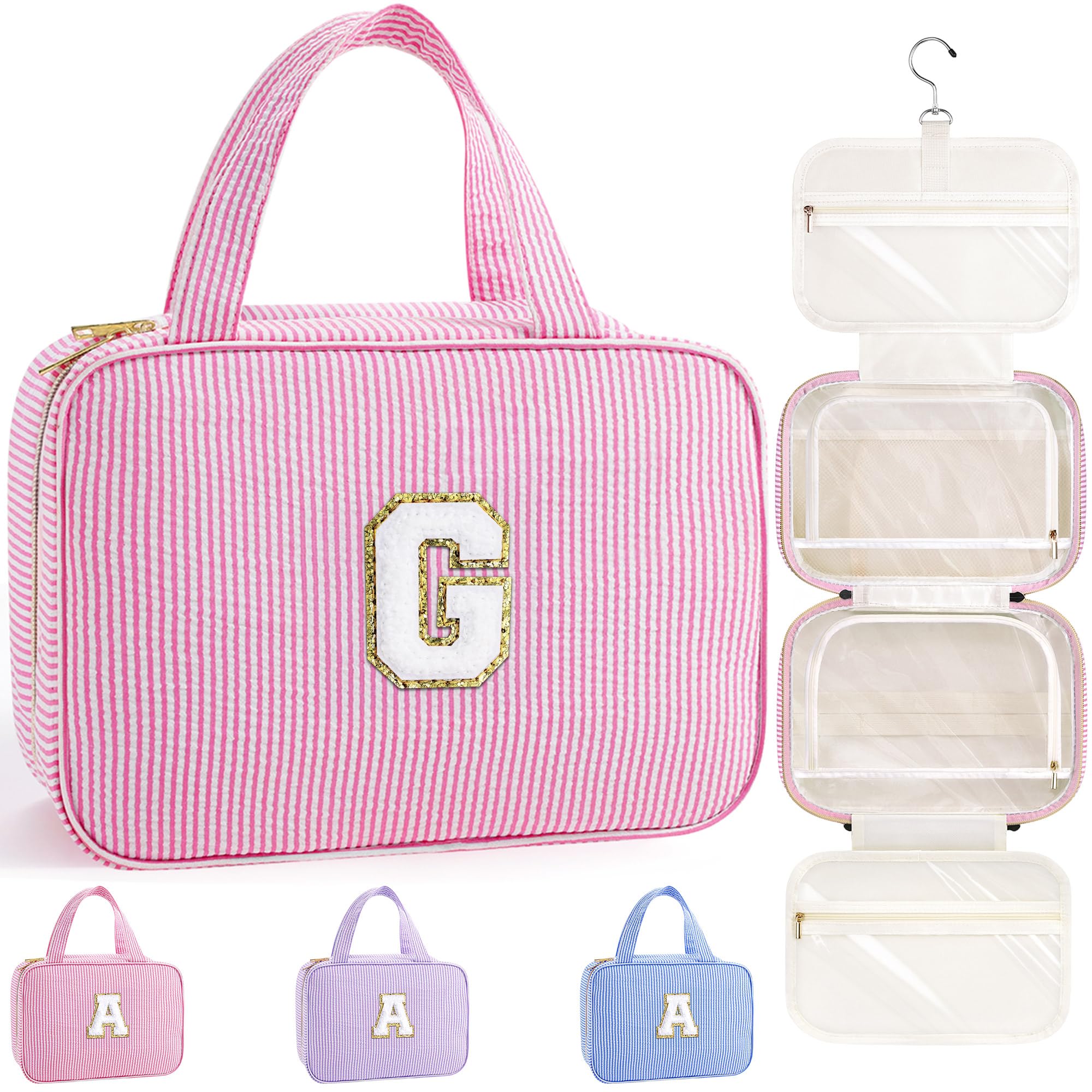 YOOLIFE Gifts for Girls Women - 8 9 10 11 12 13 14 15 16 17 Year Old Girls Birthday Gifts, Initial Hanging Toiletry Bag & Makeup Bag, Travel Cruise Essentials, Pink A