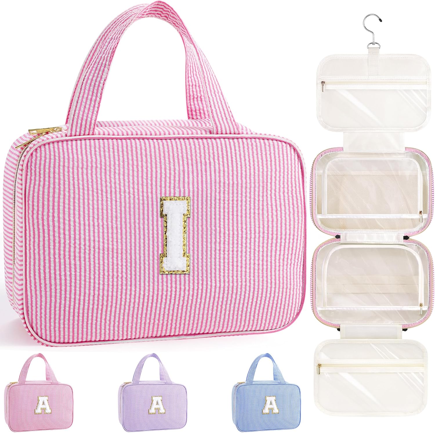 YOOLIFE Gifts for Girls Women - 8 9 10 11 12 13 14 15 16 17 Year Old Girls Birthday Gifts, Initial Hanging Toiletry Bag & Makeup Bag, Travel Cruise Essentials, Pink A