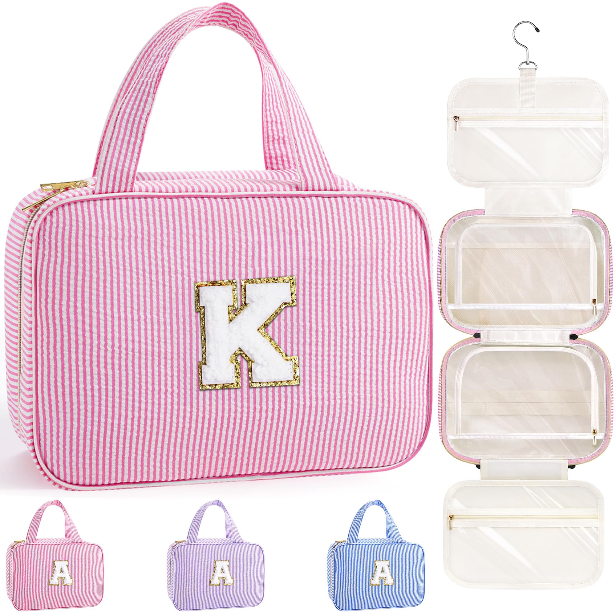YOOLIFE Gifts for Girls Women - 8 9 10 11 12 13 14 15 16 17 Year Old Girls Birthday Gifts, Initial Hanging Toiletry Bag & Makeup Bag, Travel Cruise Essentials, Pink A