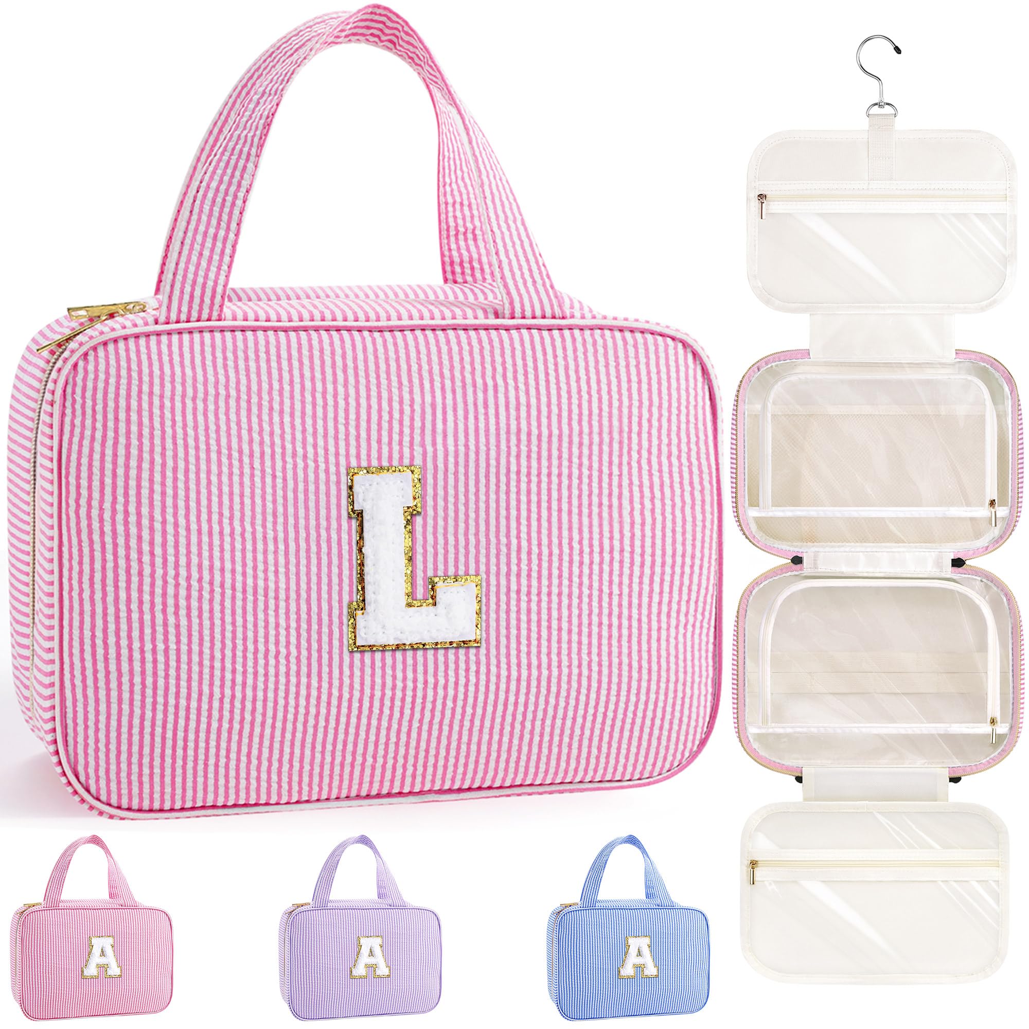 YOOLIFE Gifts for Girls Women - 8 9 10 11 12 13 14 15 16 17 Year Old Girls Birthday Gifts, Initial Hanging Toiletry Bag & Makeup Bag, Travel Cruise Essentials, Pink A
