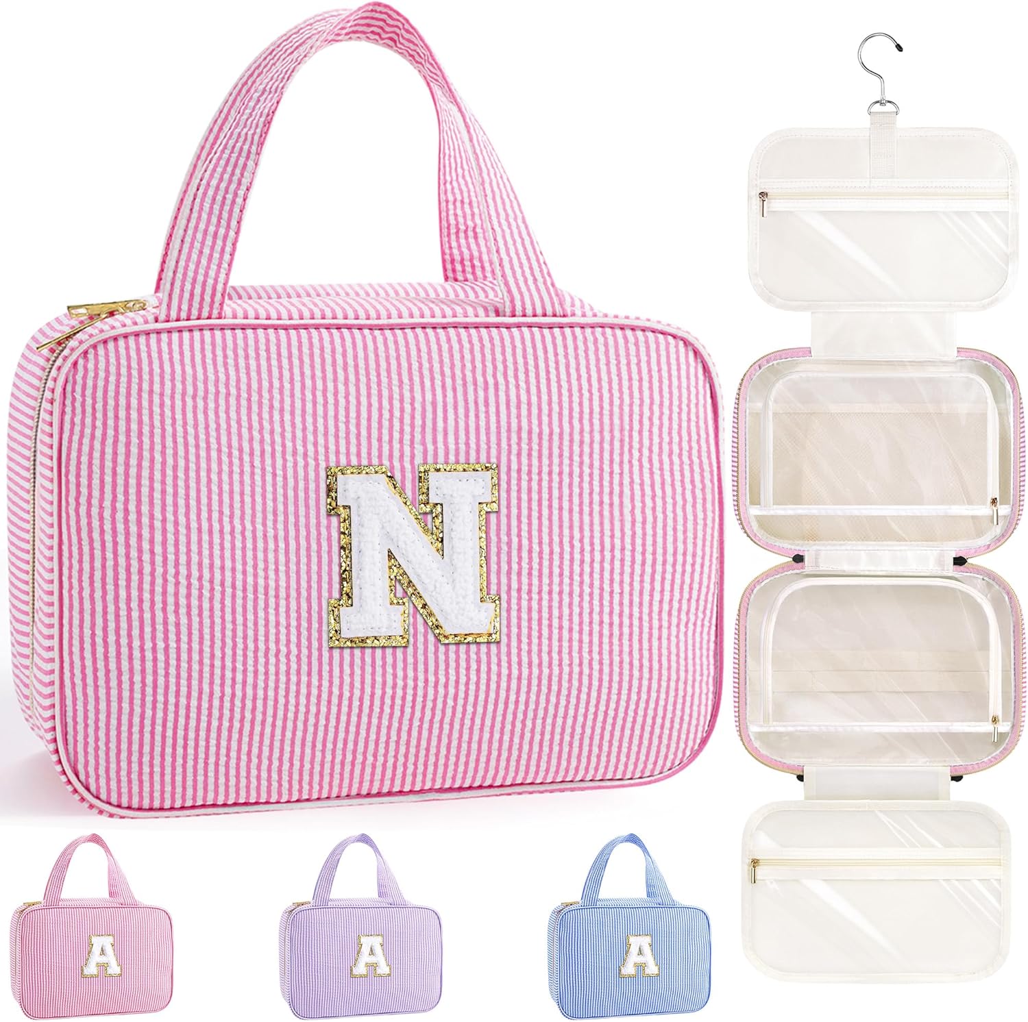 YOOLIFE Gifts for Girls Women - 8 9 10 11 12 13 14 15 16 17 Year Old Girls Birthday Gifts, Initial Hanging Toiletry Bag & Makeup Bag, Travel Cruise Essentials, Pink A