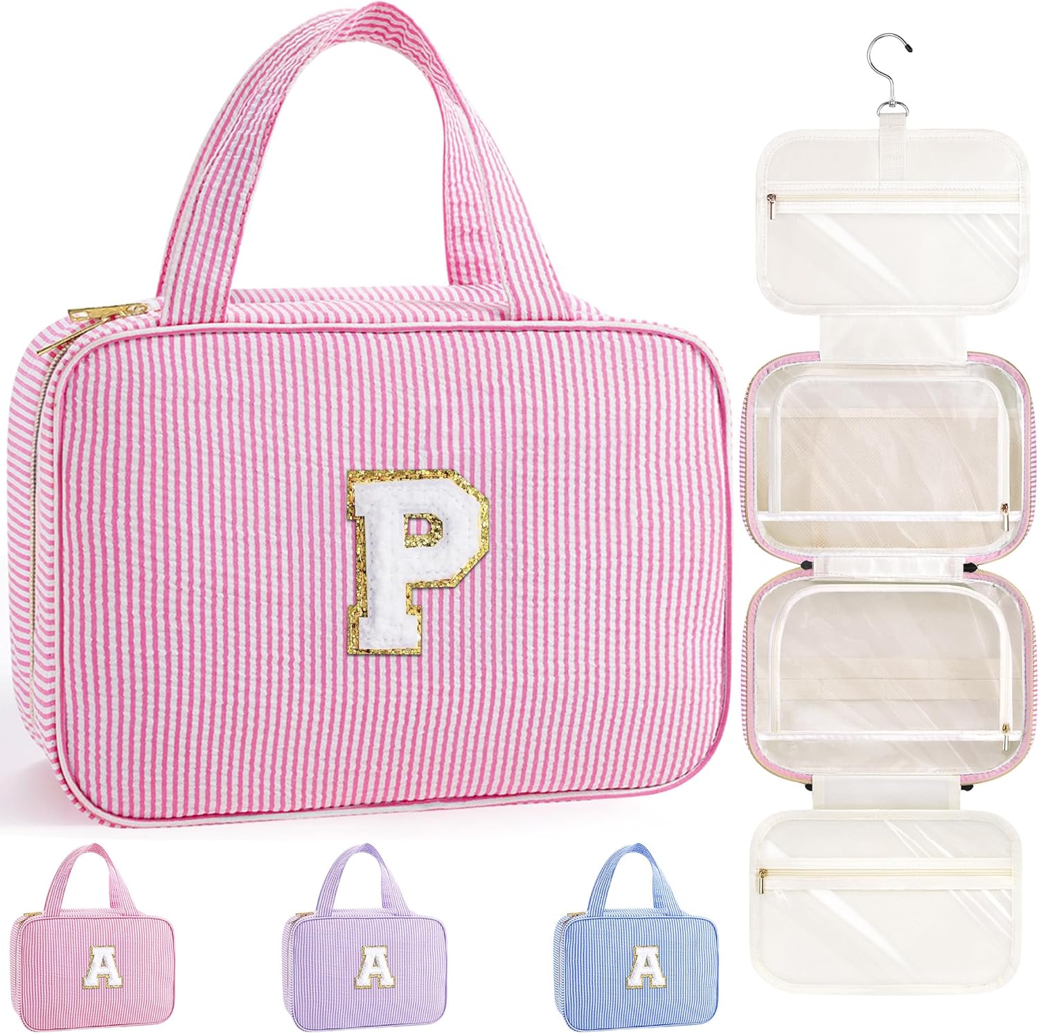 YOOLIFE Gifts for Girls Women - 8 9 10 11 12 13 14 15 16 17 Year Old Girls Birthday Gifts, Initial Hanging Toiletry Bag & Makeup Bag, Travel Cruise Essentials, Pink A