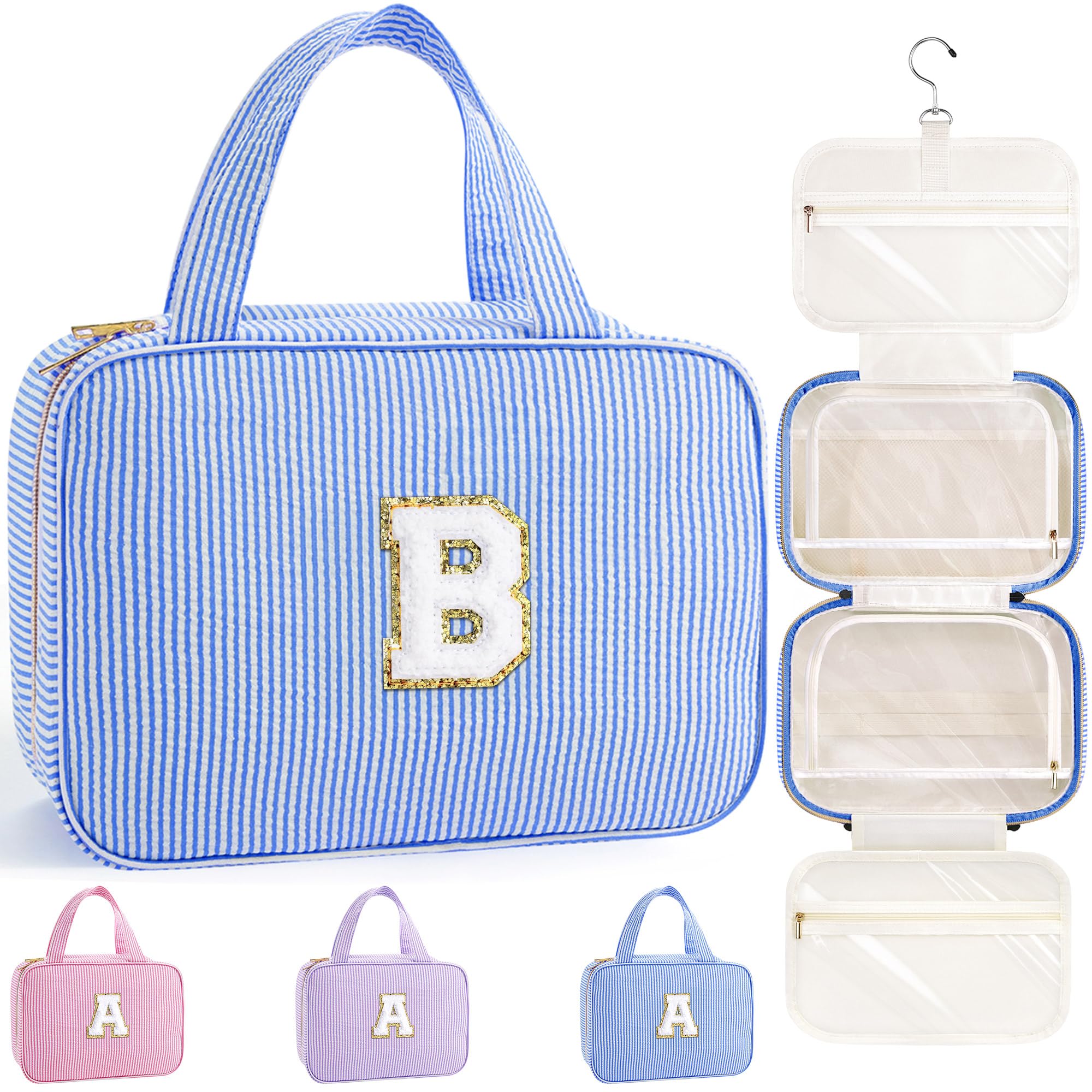 YOOLIFE Gifts for Girls Women - 8 9 10 11 12 13 14 15 16 17 Year Old Girls Birthday Gifts, Initial Hanging Toiletry Bag & Makeup Bag, Travel Cruise Essentials, Pink A