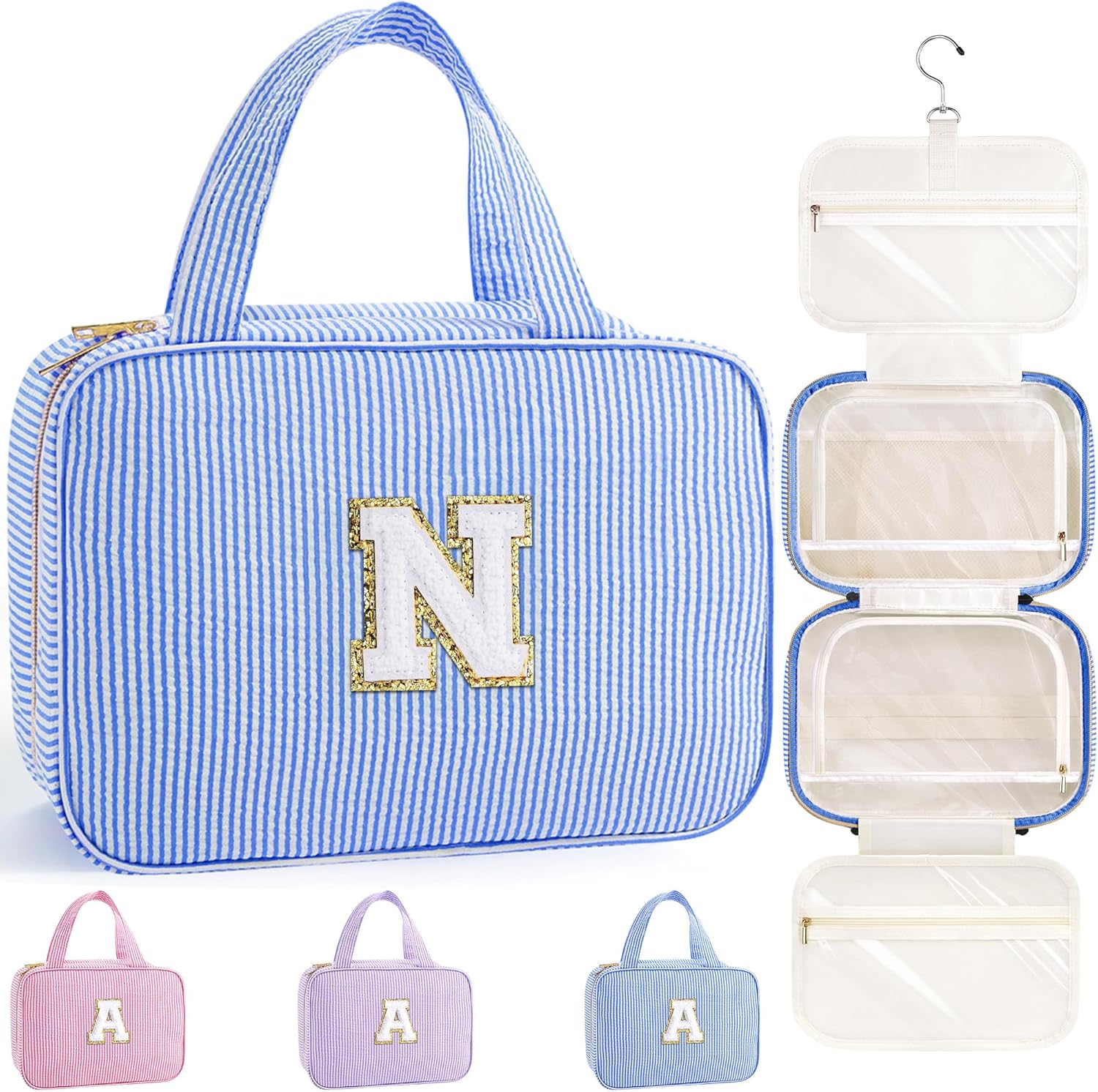 YOOLIFE Gifts for Girls Women - 8 9 10 11 12 13 14 15 16 17 Year Old Girls Birthday Gifts, Initial Hanging Toiletry Bag & Makeup Bag, Travel Cruise Essentials, Pink A