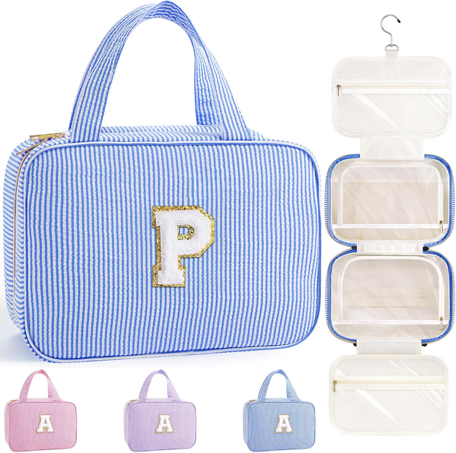 YOOLIFE Gifts for Girls Women - 8 9 10 11 12 13 14 15 16 17 Year Old Girls Birthday Gifts, Initial Hanging Toiletry Bag & Makeup Bag, Travel Cruise Essentials, Pink A