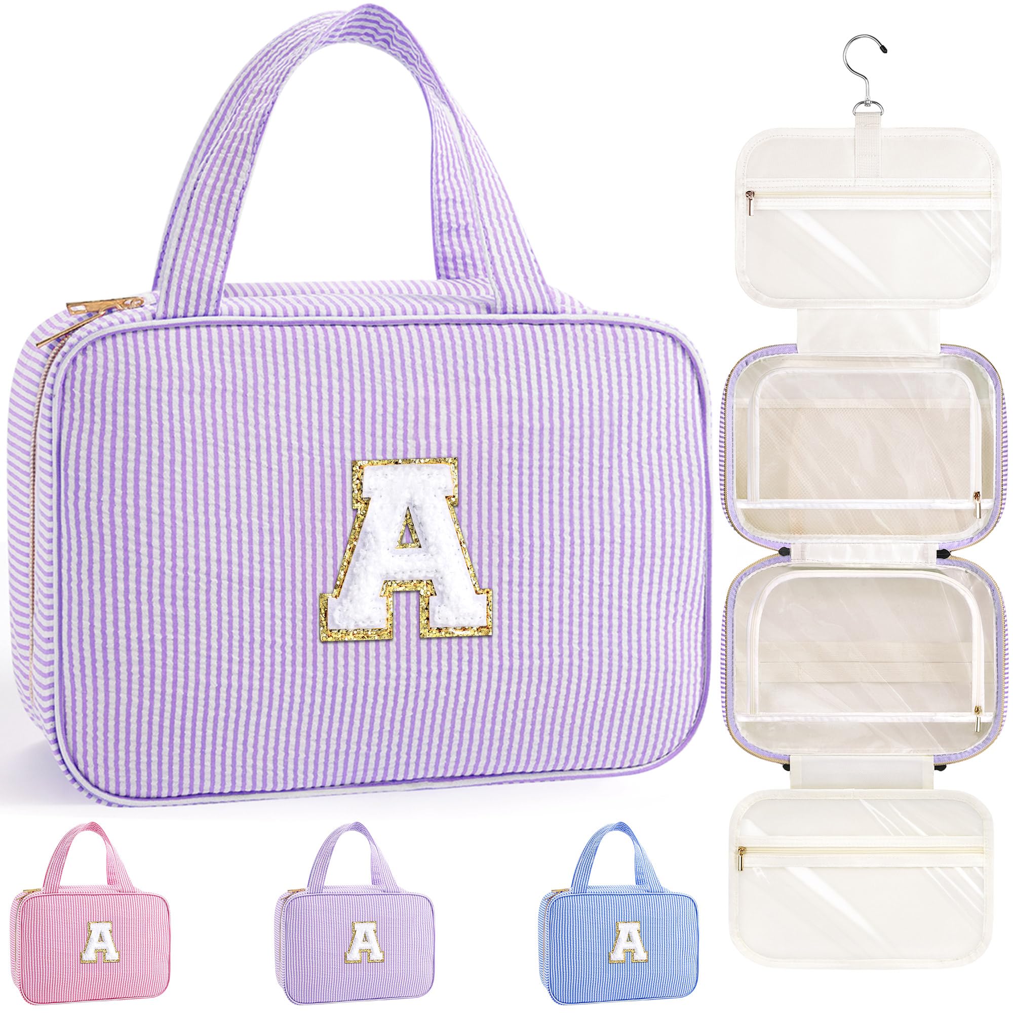 YOOLIFE Gifts for Girls Women - 8 9 10 11 12 13 14 15 16 17 Year Old Girls Birthday Gifts, Initial Hanging Toiletry Bag & Makeup Bag, Travel Cruise Essentials, Pink A