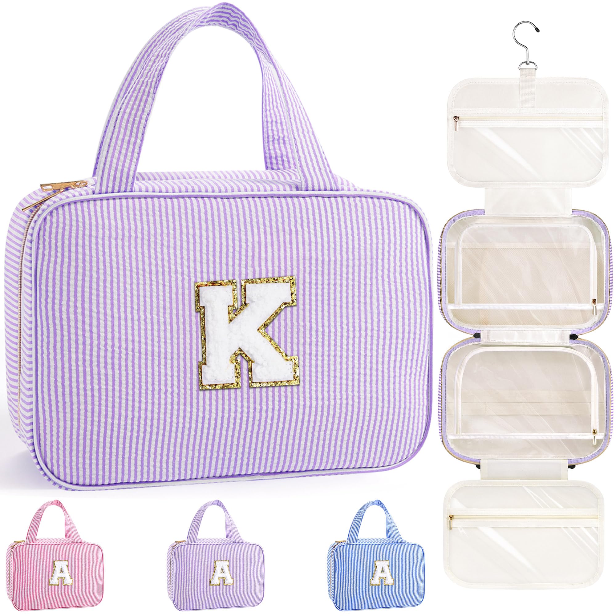YOOLIFE Gifts for Girls Women - 8 9 10 11 12 13 14 15 16 17 Year Old Girls Birthday Gifts, Initial Hanging Toiletry Bag & Makeup Bag, Travel Cruise Essentials, Pink A