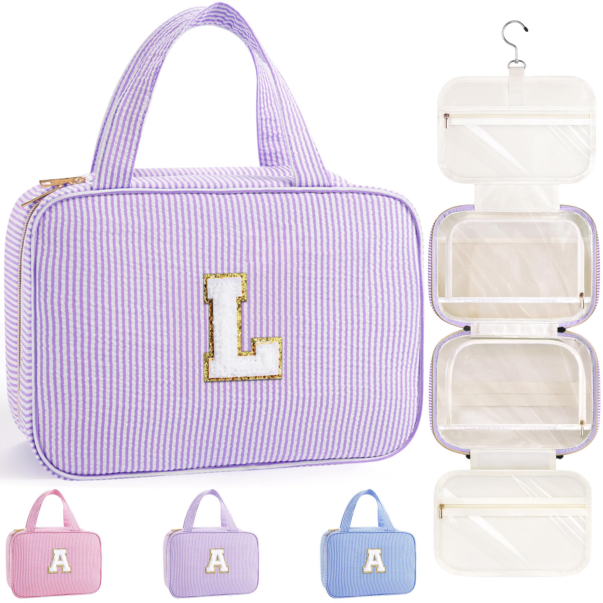 YOOLIFE Gifts for Girls Women - 8 9 10 11 12 13 14 15 16 17 Year Old Girls Birthday Gifts, Initial Hanging Toiletry Bag & Makeup Bag, Travel Cruise Essentials, Pink A