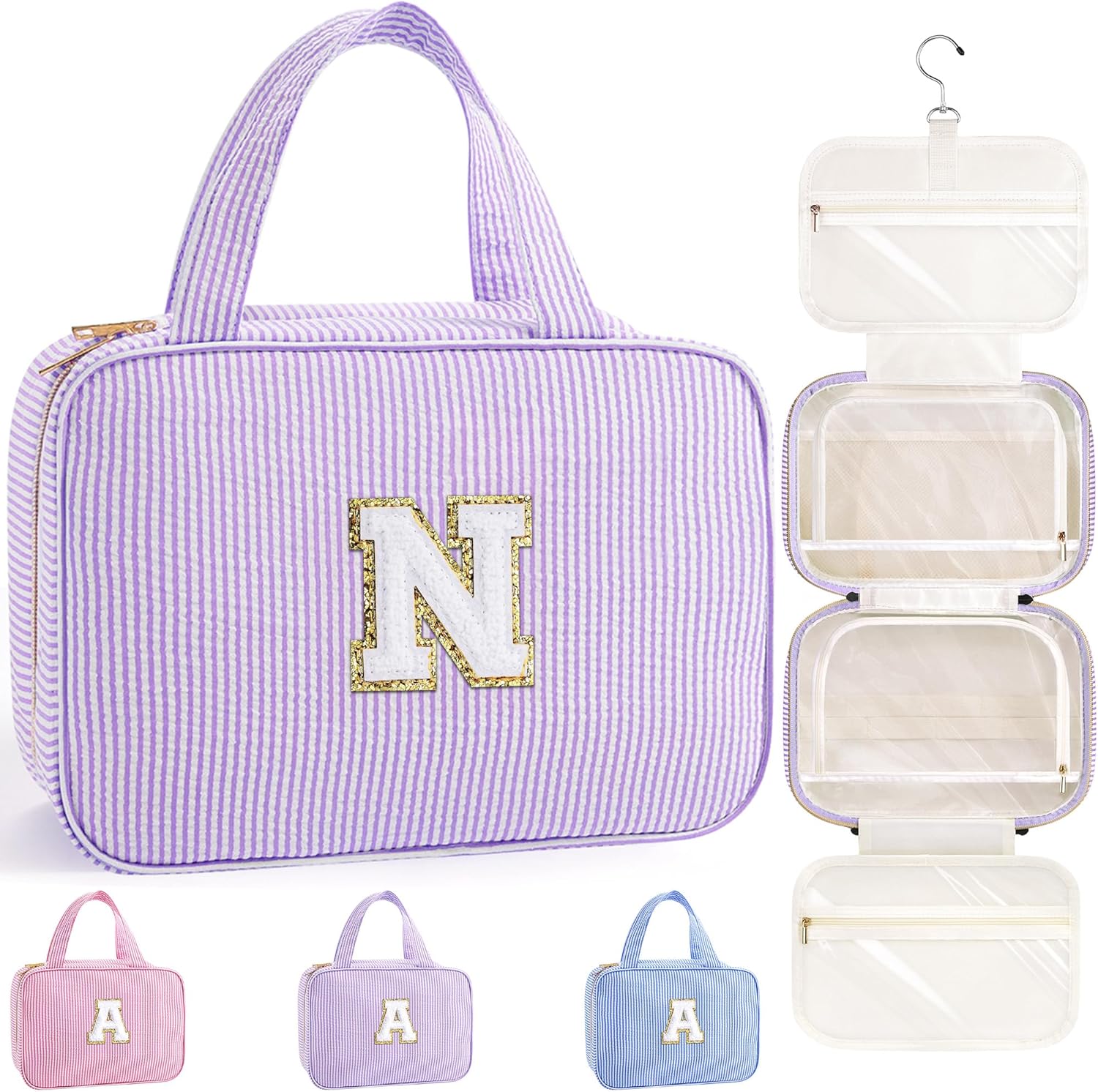 YOOLIFE Gifts for Girls Women - 8 9 10 11 12 13 14 15 16 17 Year Old Girls Birthday Gifts, Initial Hanging Toiletry Bag & Makeup Bag, Travel Cruise Essentials, Pink A